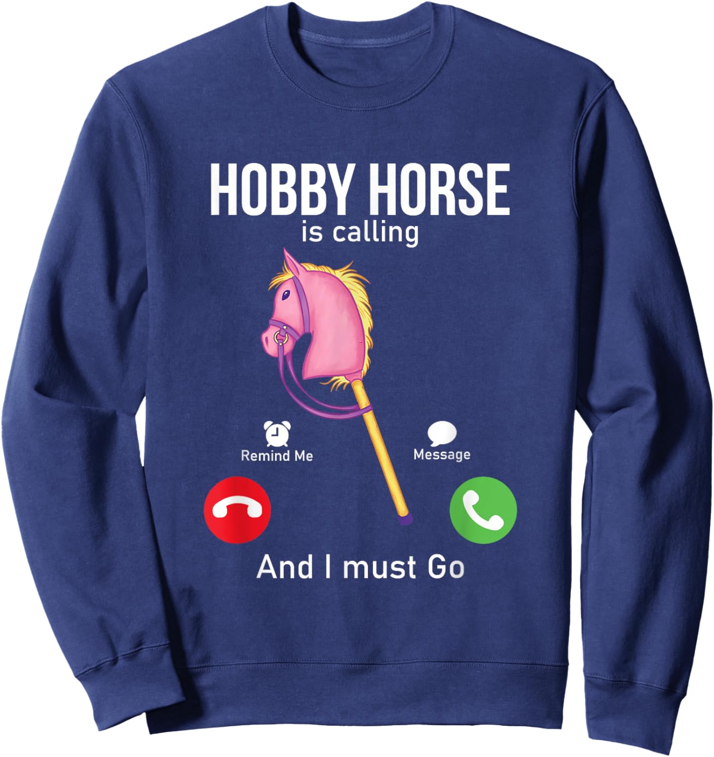 Funny Hobby Horsing Gifts For Hobby Horse Riders -Adult Black Cotton Blend Small Classic Fit Short Sleeve Sweatshirt - Sweatshirt | Navy