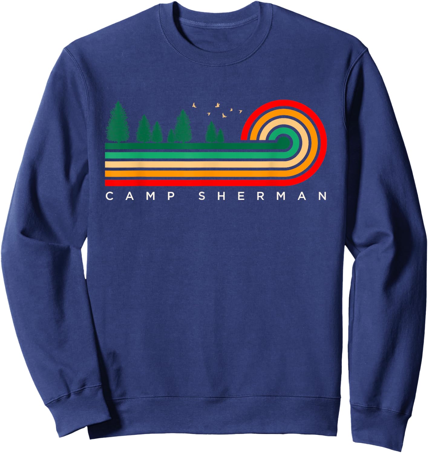 Evergreen Vintage Stripes Camp Sherman, Oregon Sweatshirt - Sweatshirt | Navy