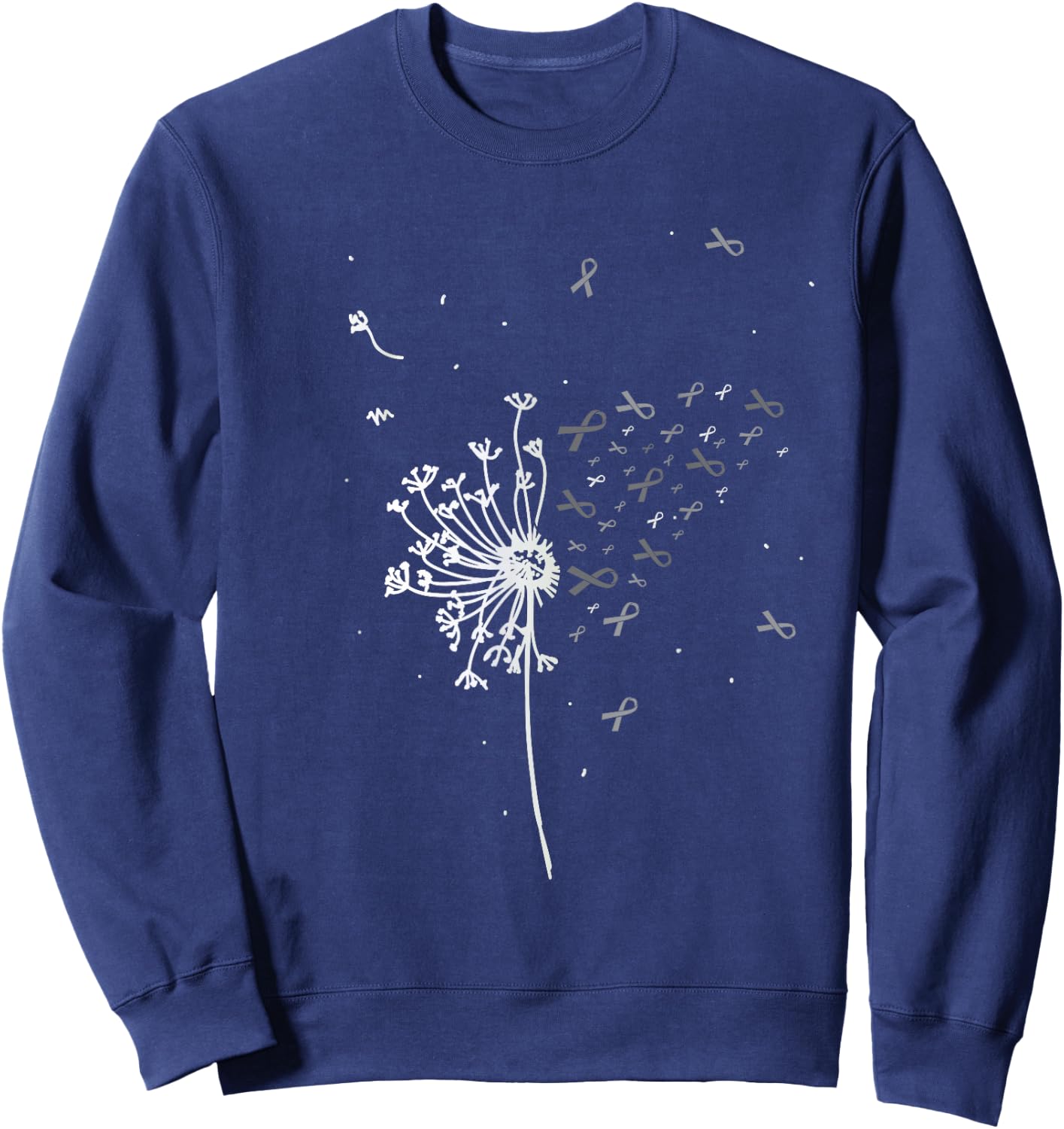 Dandelion Gray Ribbon Tumor Brain Cancer Awareness Gifts Sweatshirt - Sweatshirt | Navy