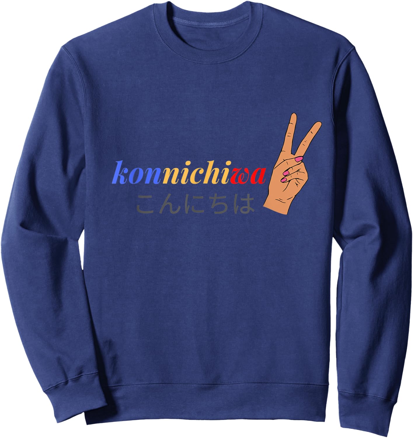 Konnichiwa Japanese Peace Sign Sweatshirt - Sweatshirt | Navy