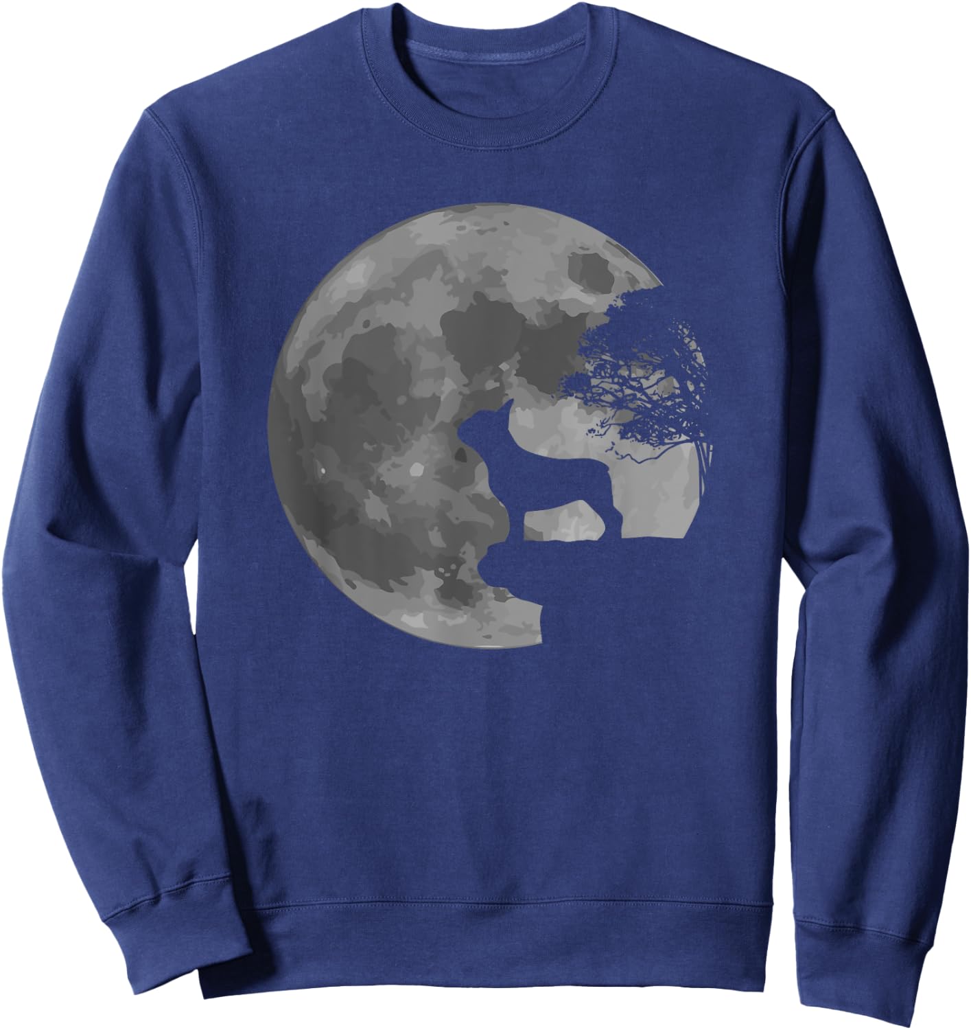 French Bulldog Dog Full Moon Howl Frenchie Sweatshirt - Sweatshirt | Navy