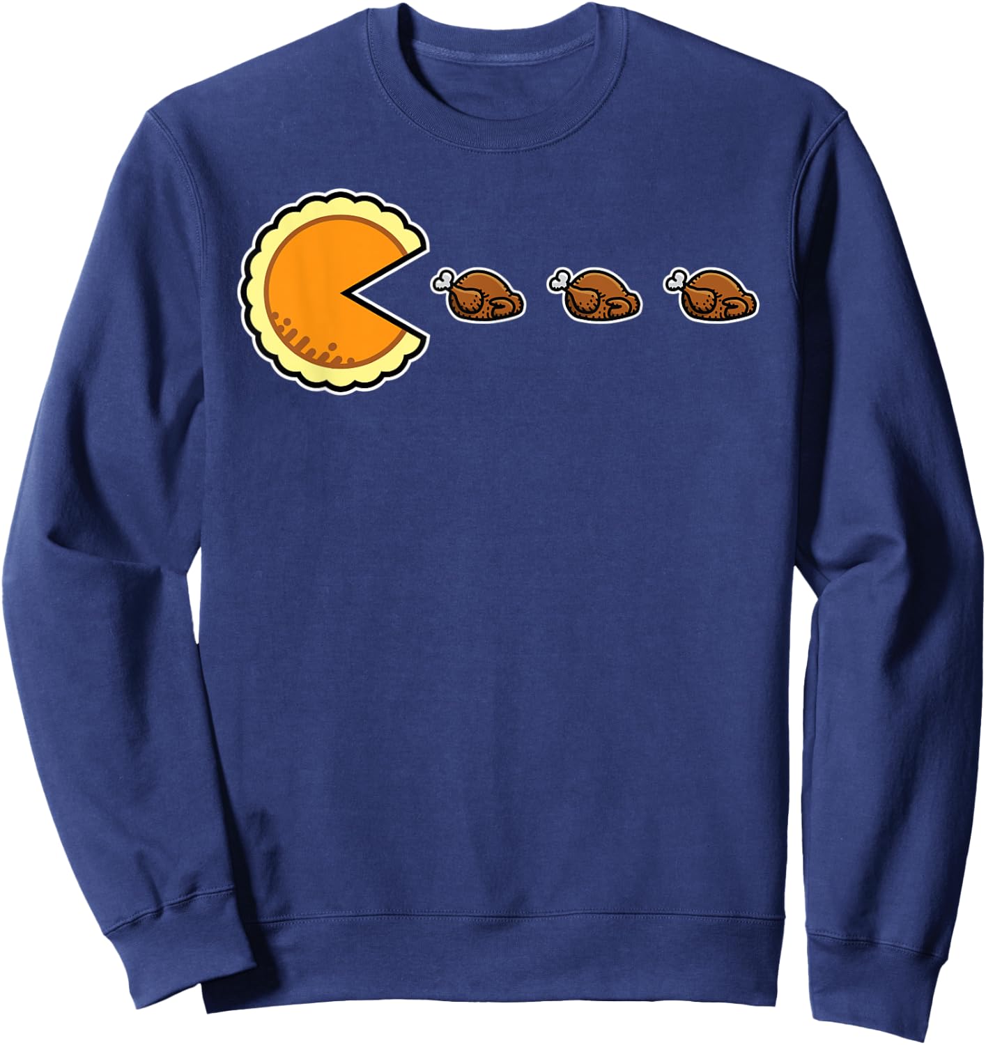 Pumpkin Pie and Turkeys Funny 80s Video Game Thanksgiving Sweatshirt - Sweatshirt | Navy