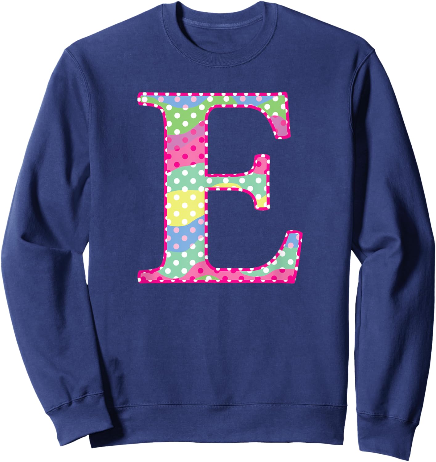 Girls Colorful Rainbow Polka Dot Monogram Initial Letter E Sweatshirt - Sweatshirt | Navy