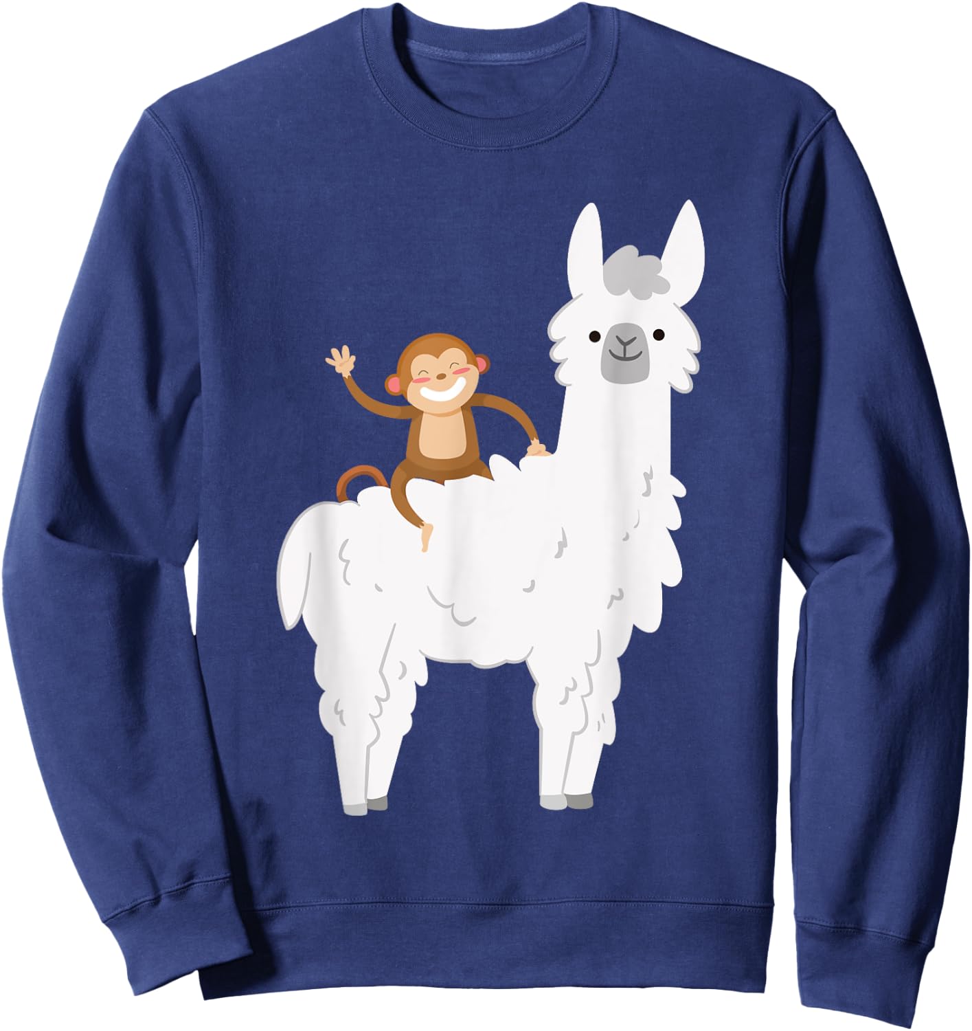 Ridiculous Monkey Riding Llama Alpaca Animal Lover Gift Sweatshirt - Sweatshirt | Navy