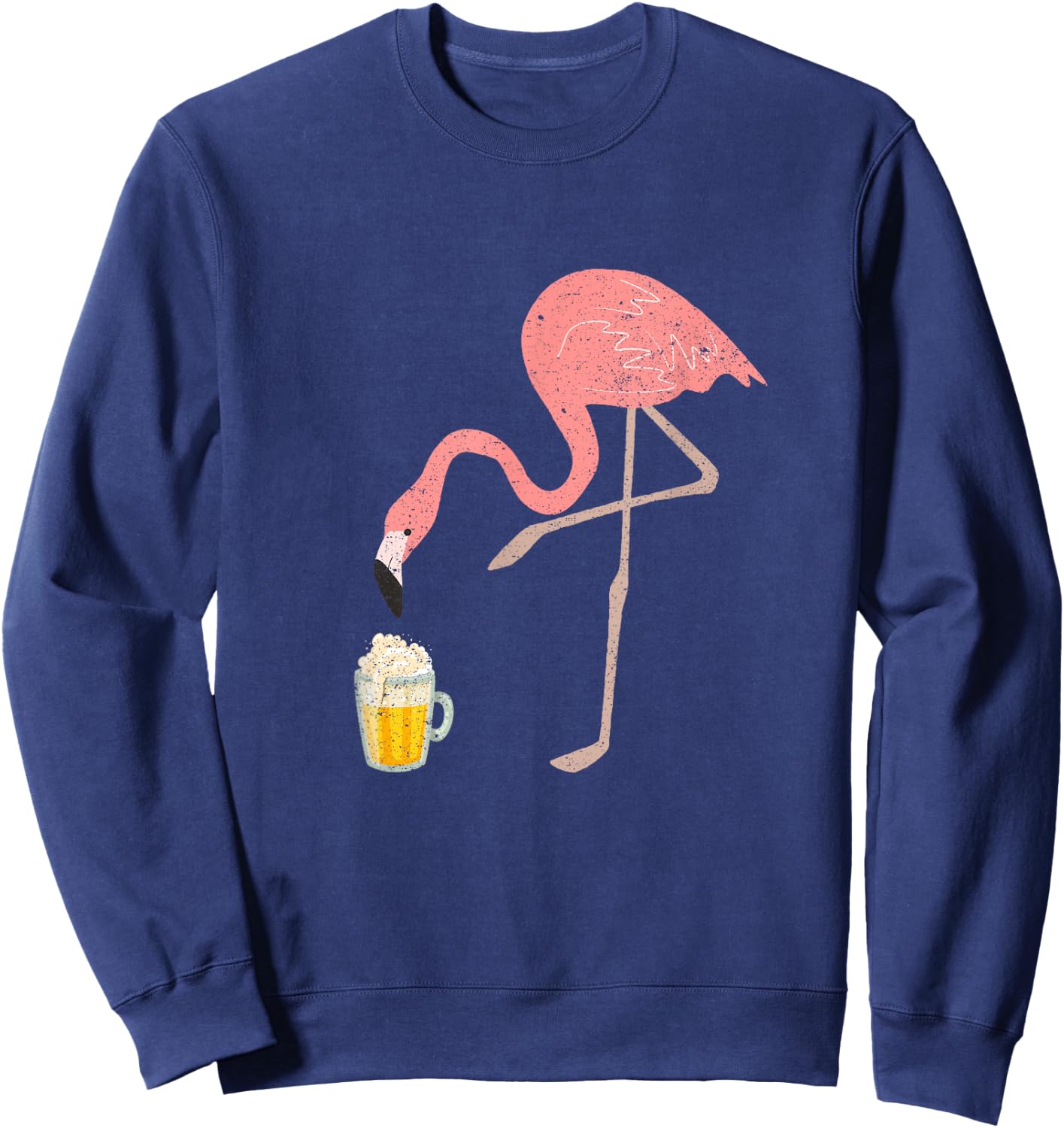 Flamingo Drinking Beer Drinking Party Vintage Beer Drinker Sweatshirt - Sweatshirt | Navy