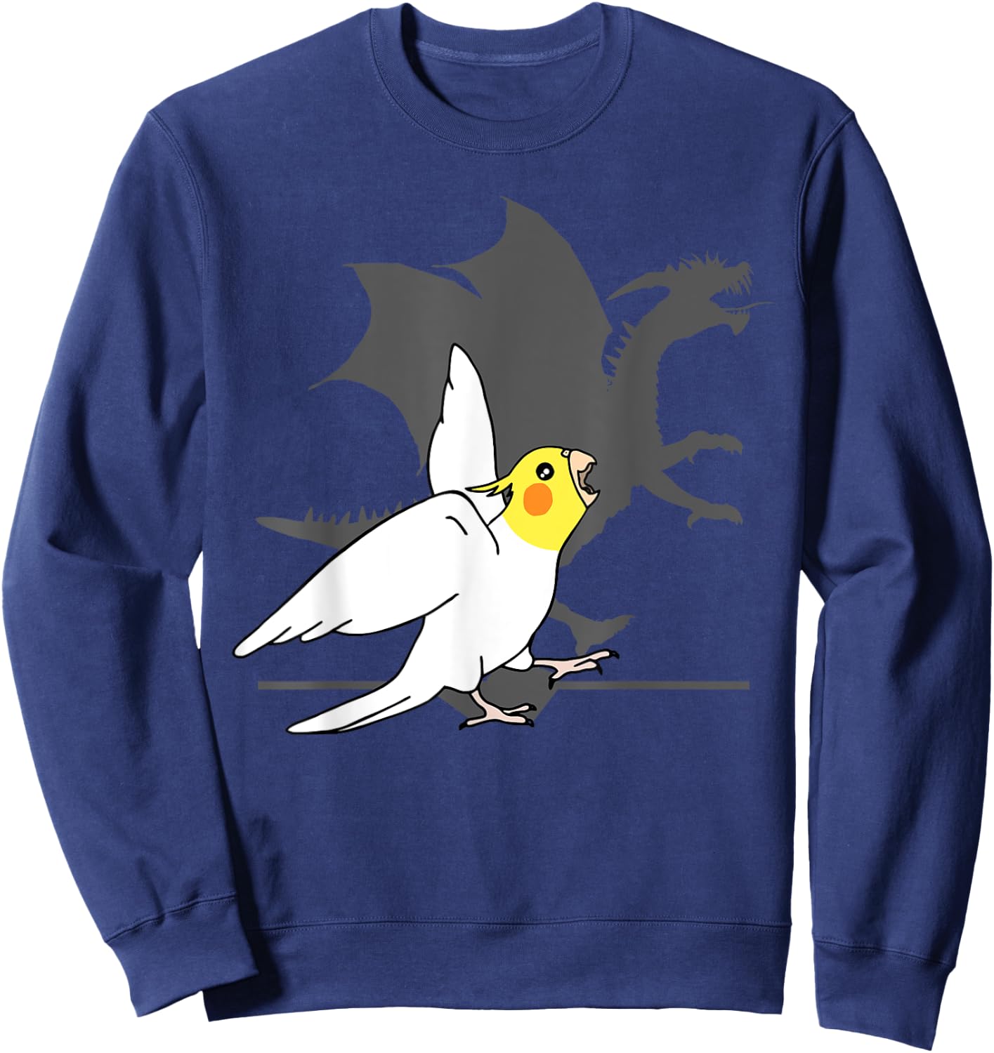 Lutino Cockatiel Dragon Shadow, Dragon Cockatiel, Birb memes Sweatshirt - Sweatshirt | Navy