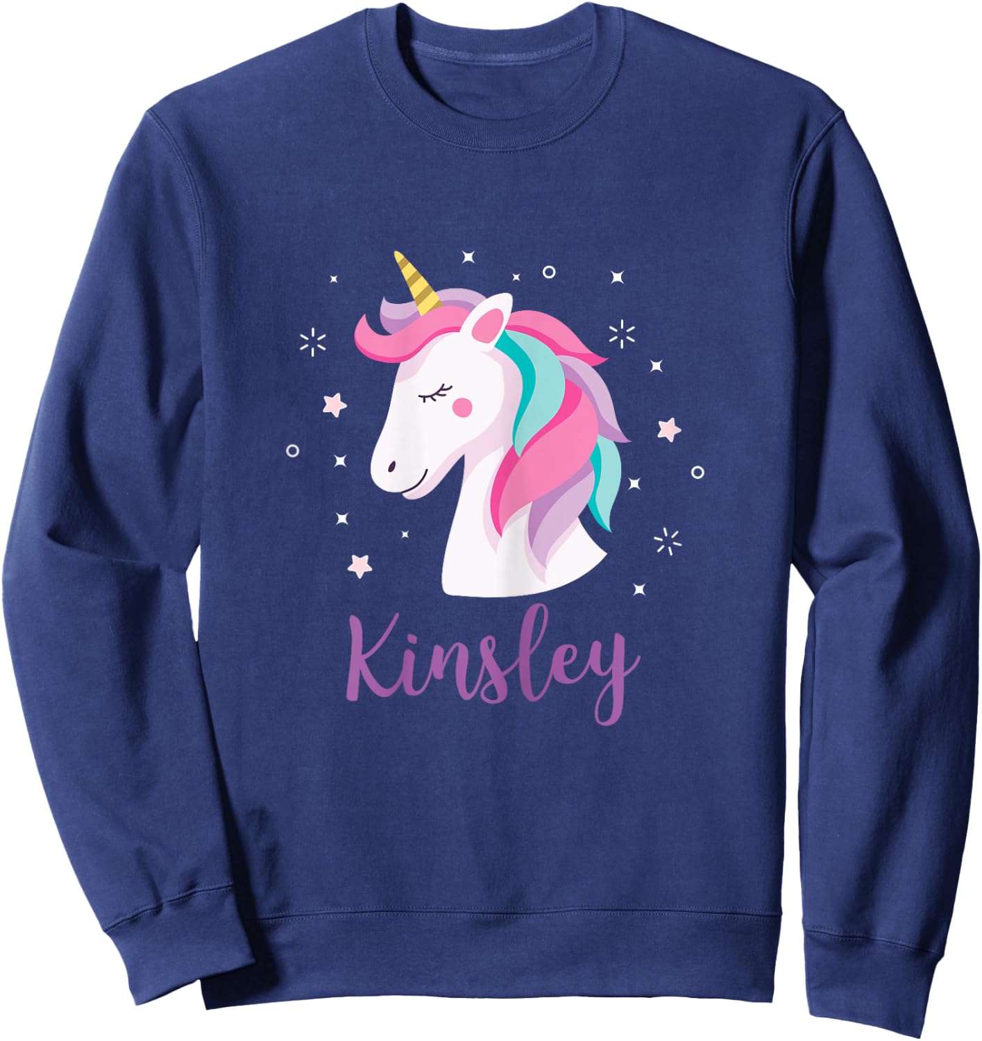 Cute Kinsley Unicorn Personalized Name Girls Gifts Sweatshirt - Sweatshirt | Navy