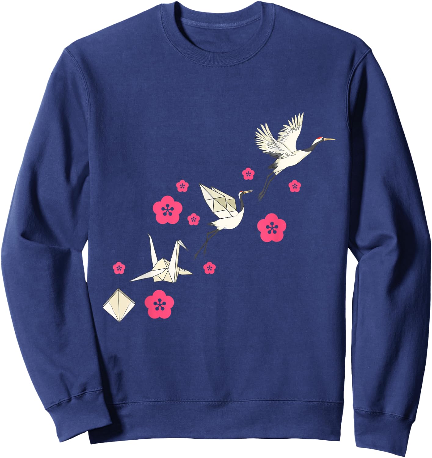 Common Crane Flowers Origami Bird Lover Nature Cute Birdie Sweatshirt - Sweatshirt | Navy
