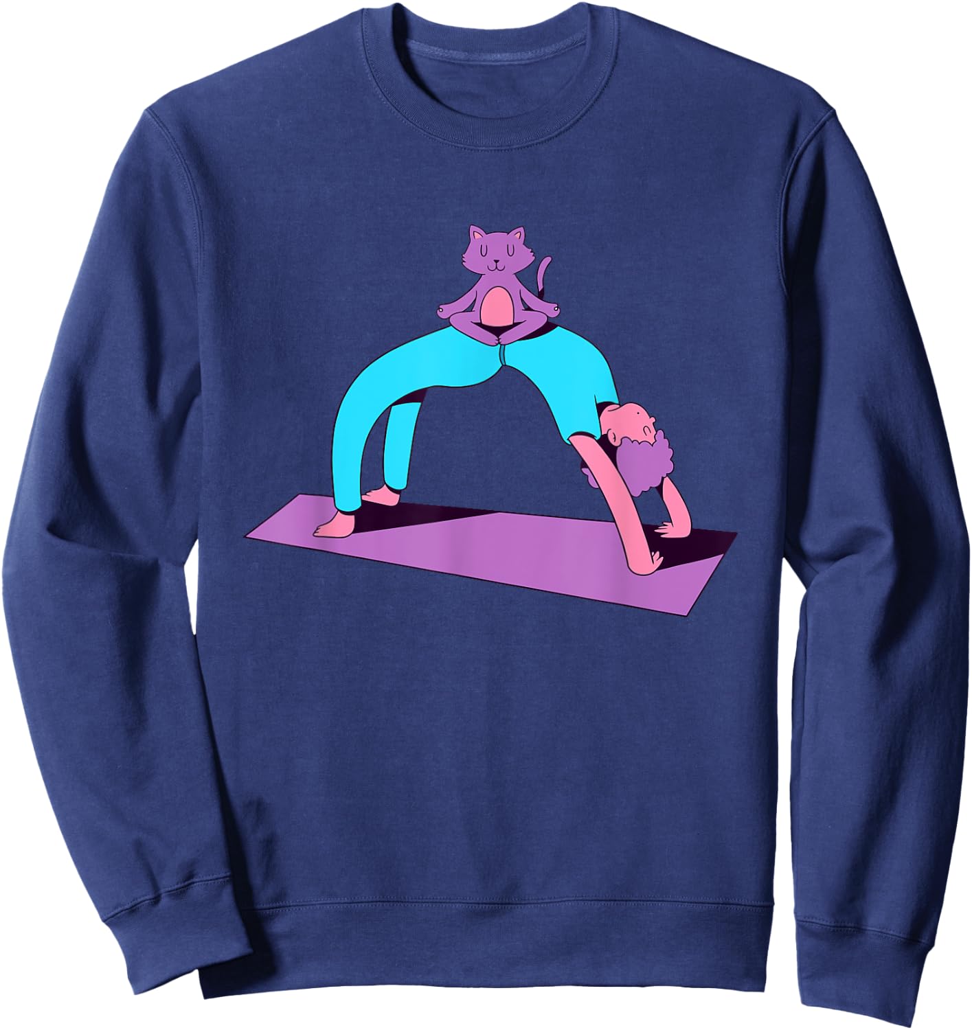 Funny Yoga With A Cat Graphic Men Women Sweatshirt - Sweatshirt | Navy