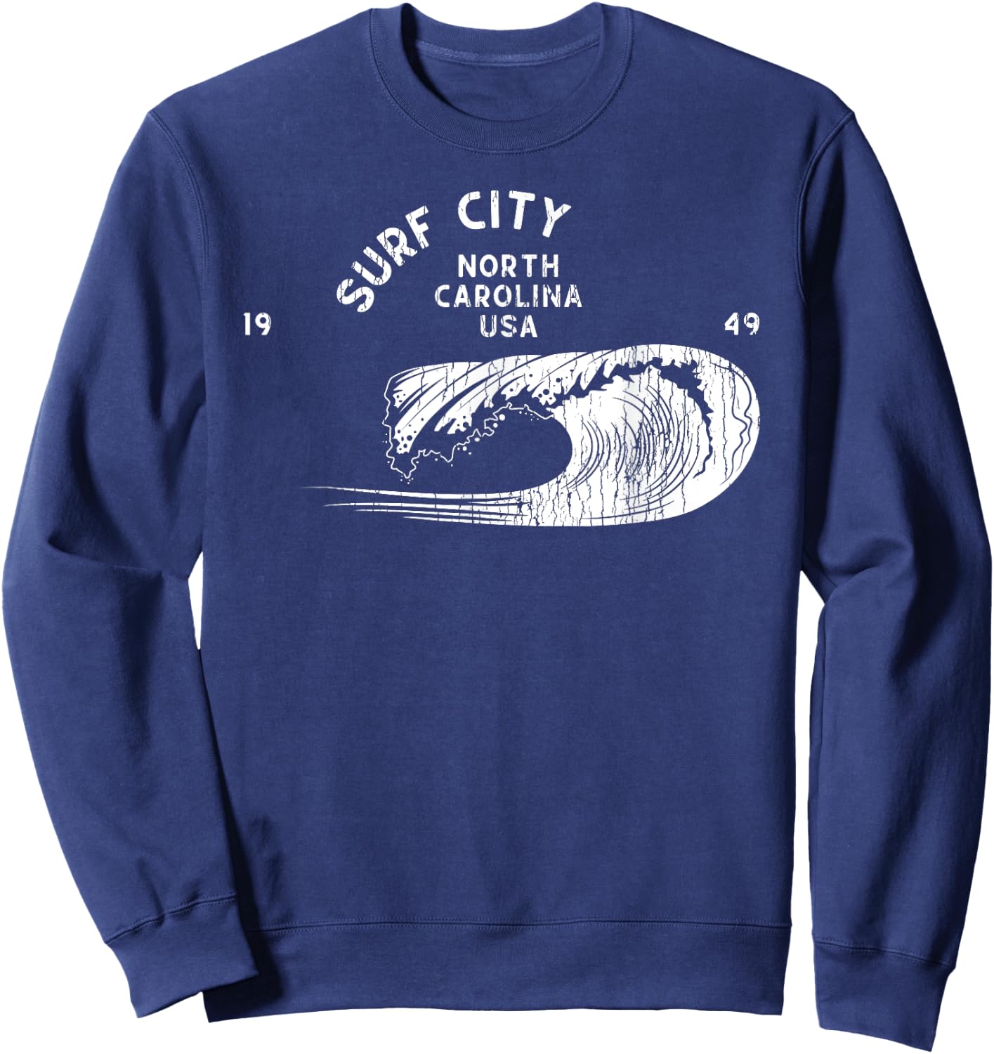 Surf City, NC Summertime Vacationing Rolling Waves Sweatshirt - Sweatshirt | Navy