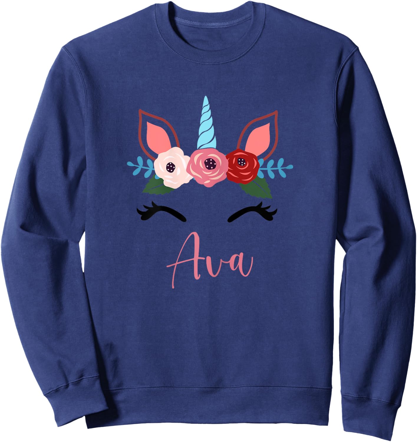 Cute Ava Magical Floral Unicorn For Girls Sweatshirt - Sweatshirt | Navy