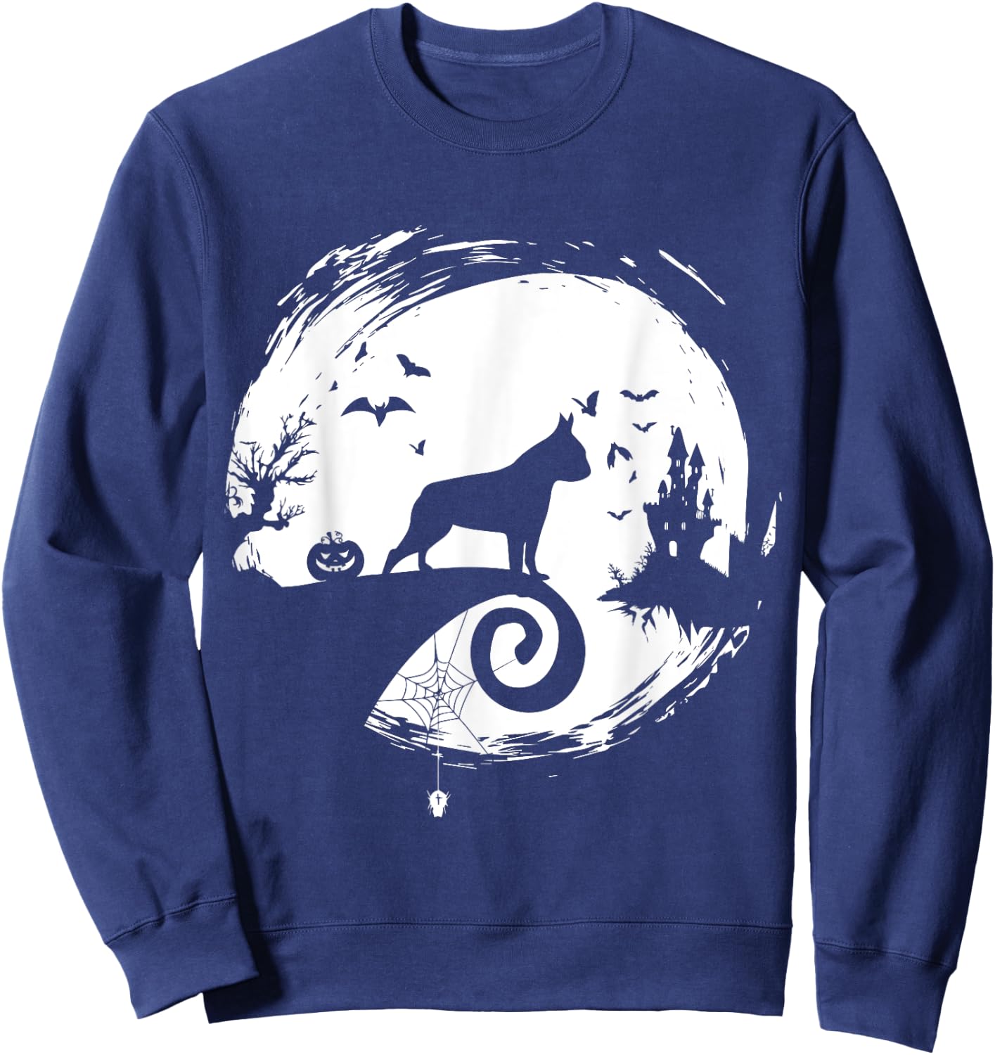 Boston Terrier Halloween Costume Bostie Moon Silhouette Sweatshirt - Sweatshirt | Navy