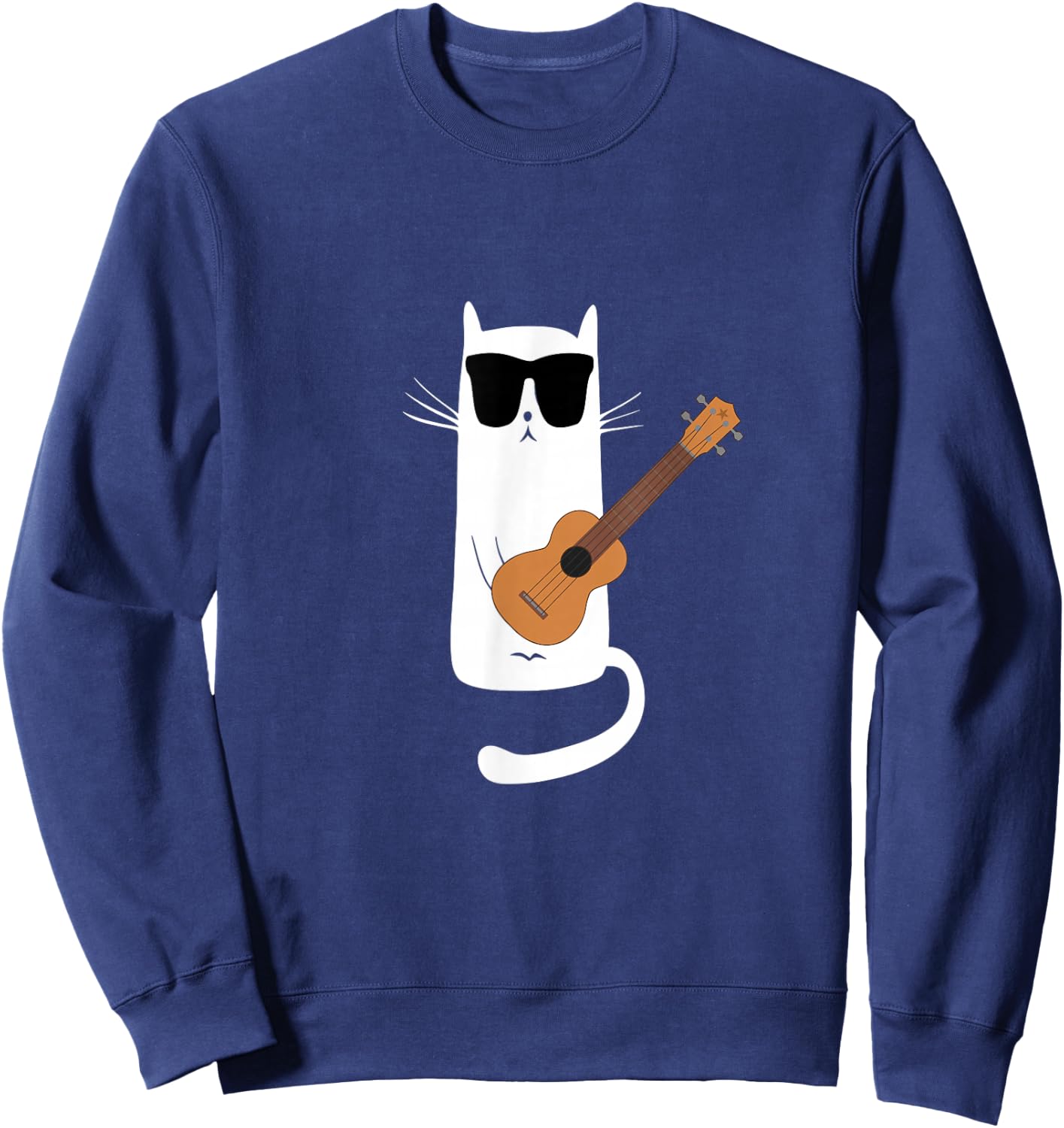 Funny Cat Wearing Sunglasses Playing Ukulele Sweatshirt - Sweatshirt | Navy