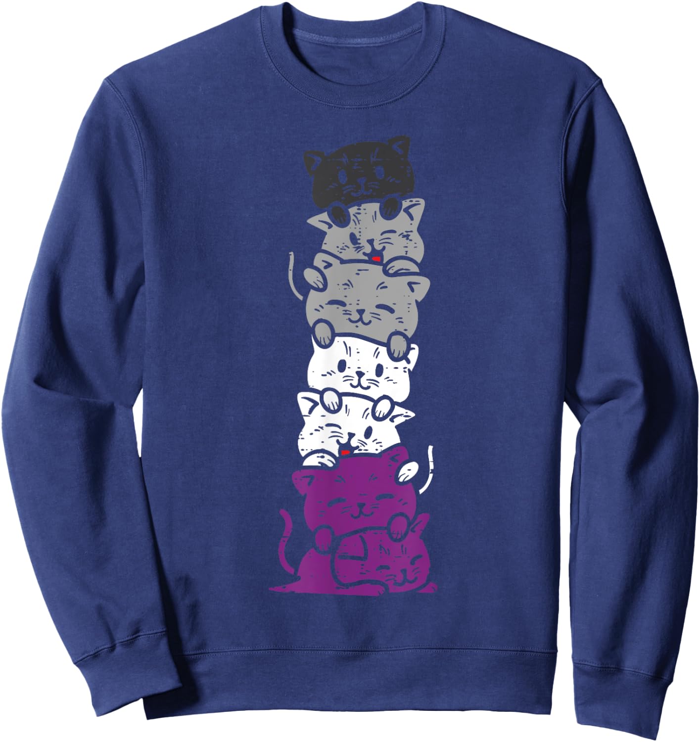 Cat Stack Asexual Pride Cute Ace Flag Animal Pet Lover Gift Sweatshirt - Sweatshirt | Navy