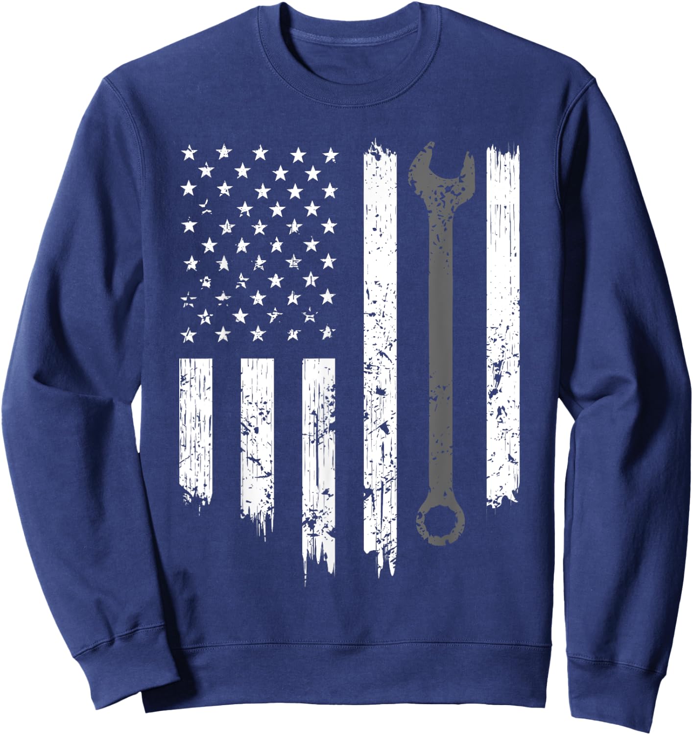 Funny Vintage Mechanic Distressed American Flag Gift Sweatshirt - Sweatshirt | Navy