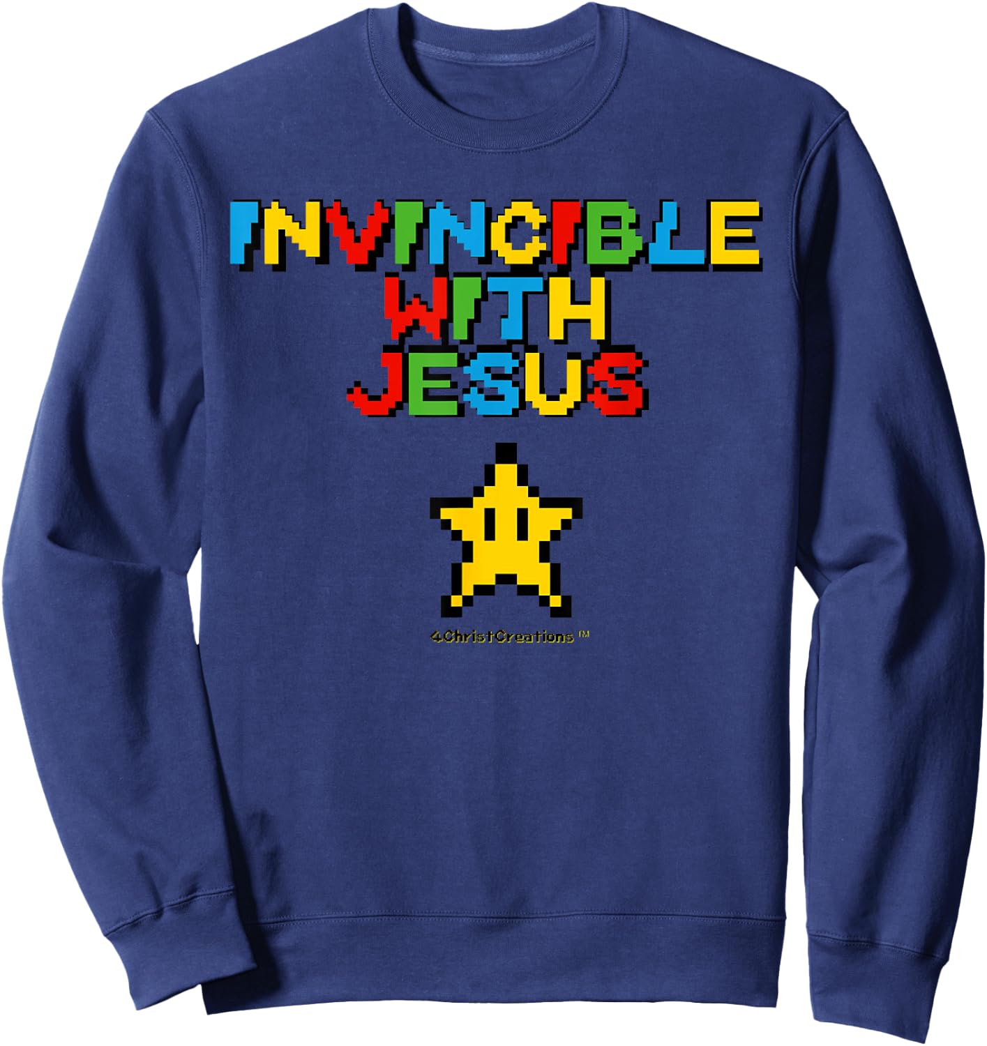 Invincible With Jesus Christian Gamer Inspiration & Faith Sweatshirt - Sweatshirt | Navy