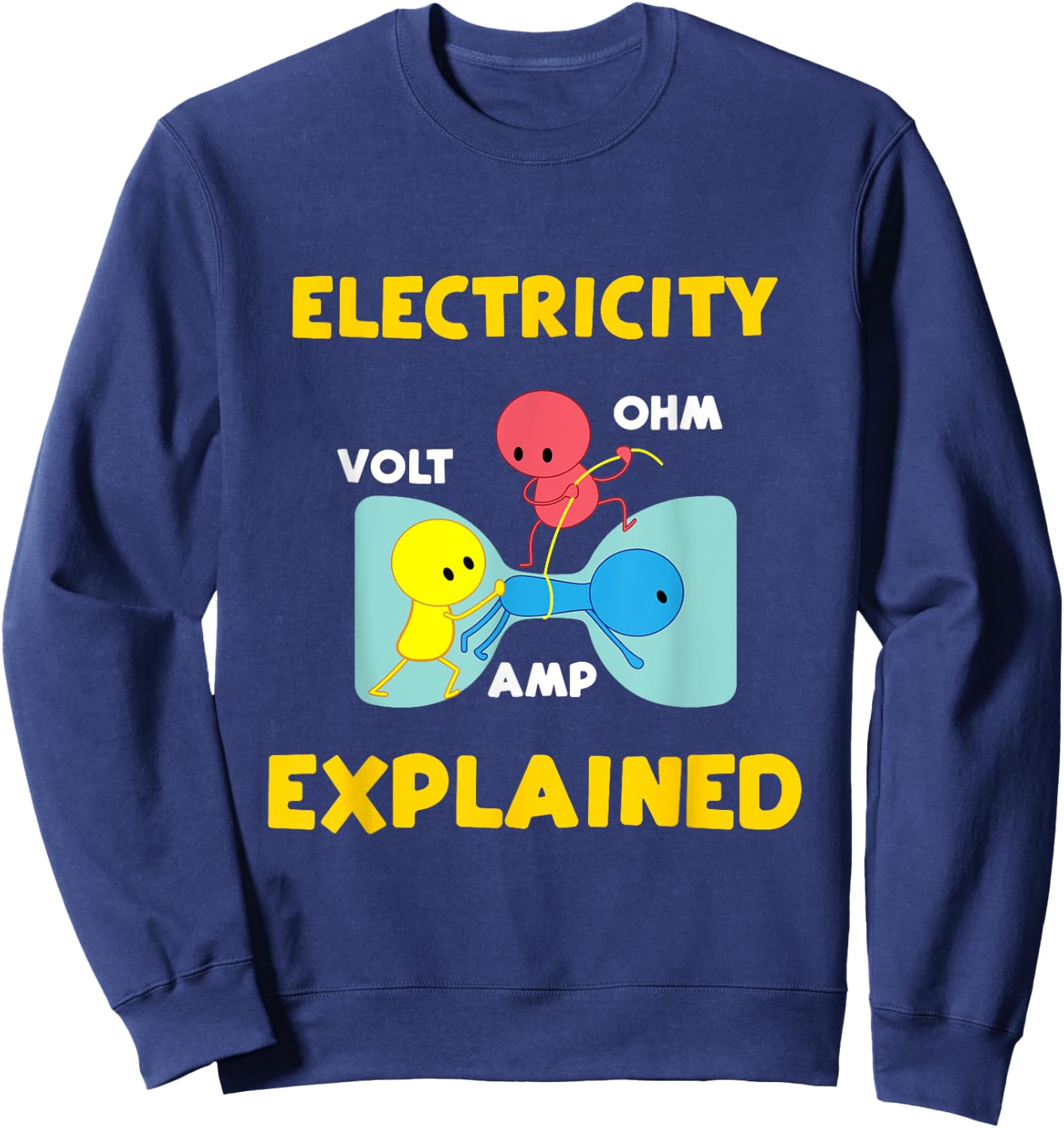 New Electrician Graphics Electricity Explained Funny Electrical Engineer - Men's Blue Cotton Polyester Short Sleeve Classic Fit - Small Sweatshirt - Sweatshirt | Navy