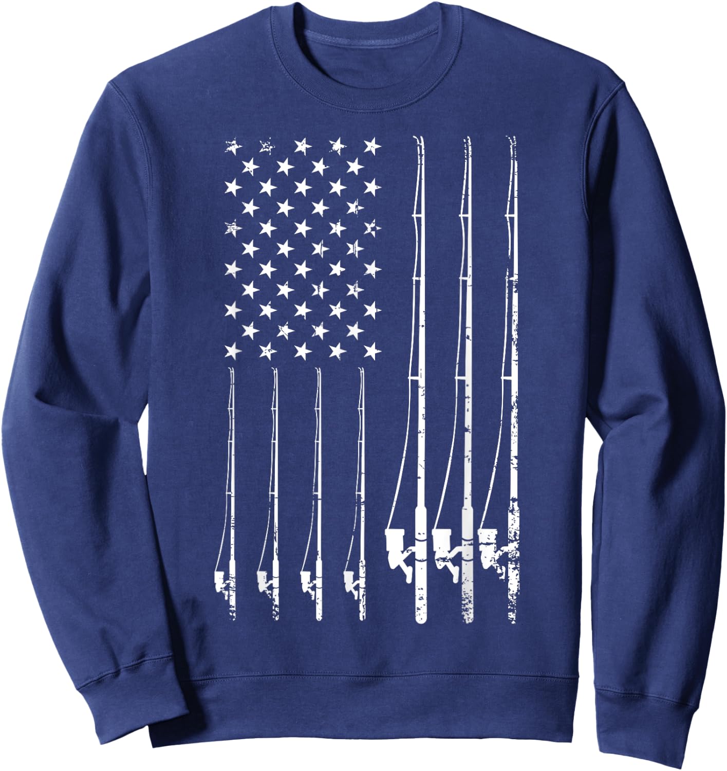 Fishing Gifts Fishing USA Black Adult Fishing Small Classic Fit Short Sleeve American Flag Sweatshirt - Sweatshirt | Navy
