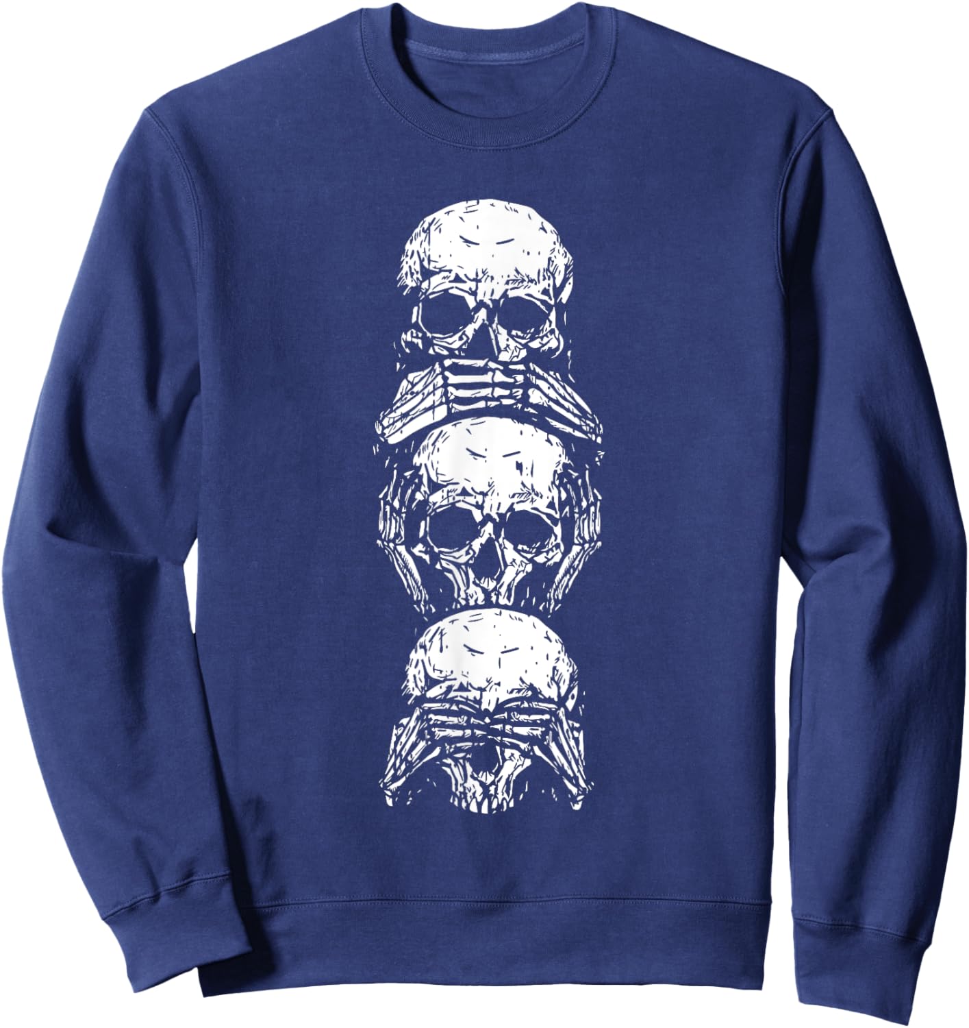 Hear See Speak No Evil Halloween Skull Skeleton Bones Gothic Sweatshirt - Sweatshirt | Navy