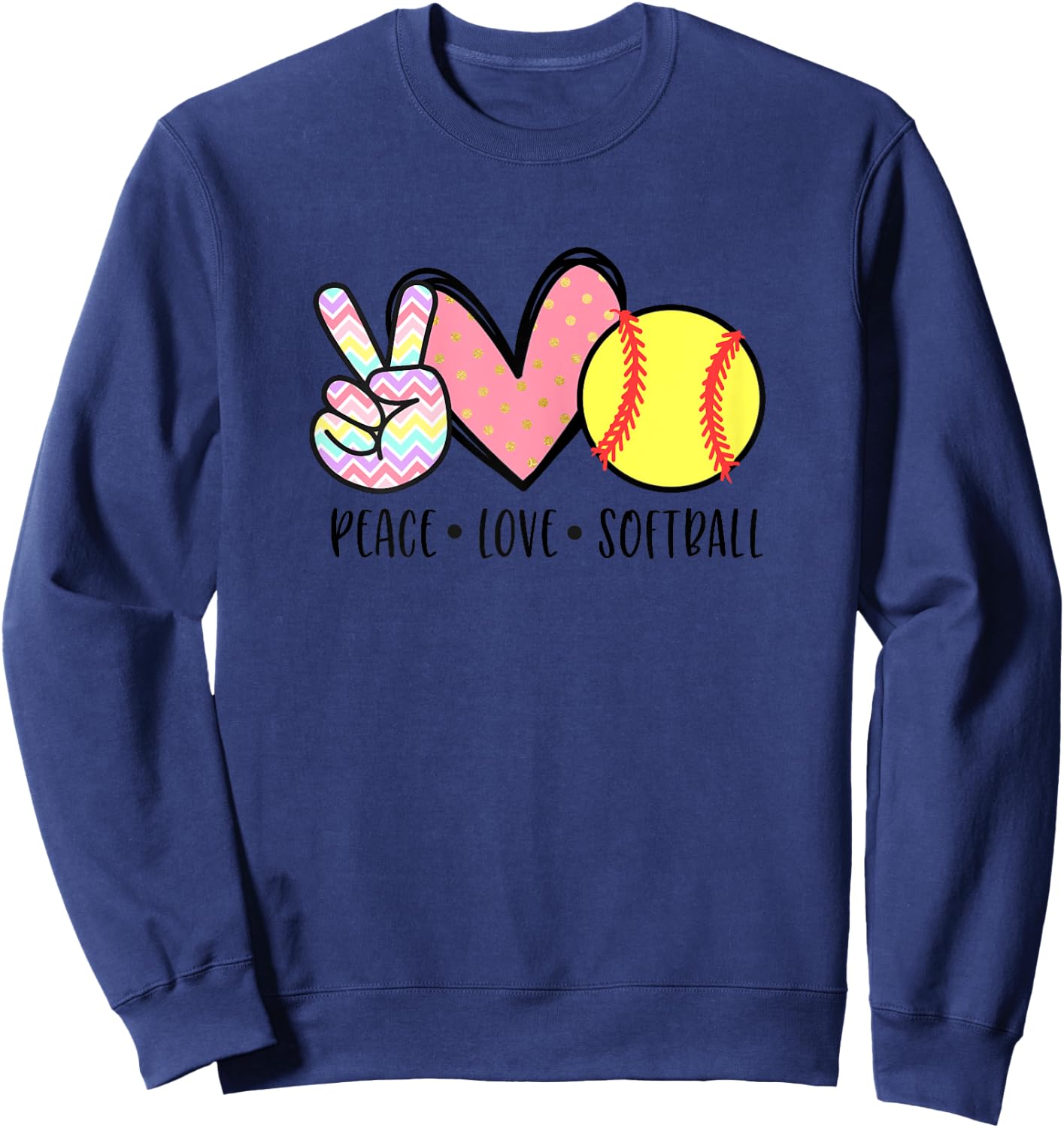 Peace Love Softball Mom Cute Pastel Women Teen Little Girls Sweatshirt - Sweatshirt | Navy