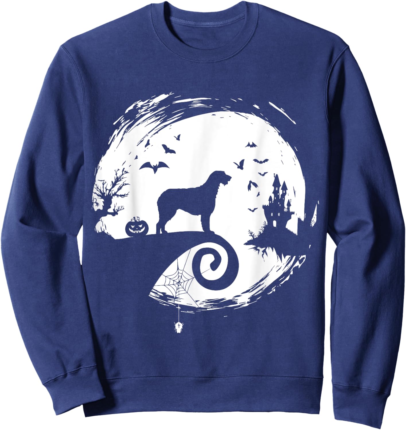 Irish Wolfhound Halloween Costume Moon Silhouette Creepy Sweatshirt - Sweatshirt | Navy