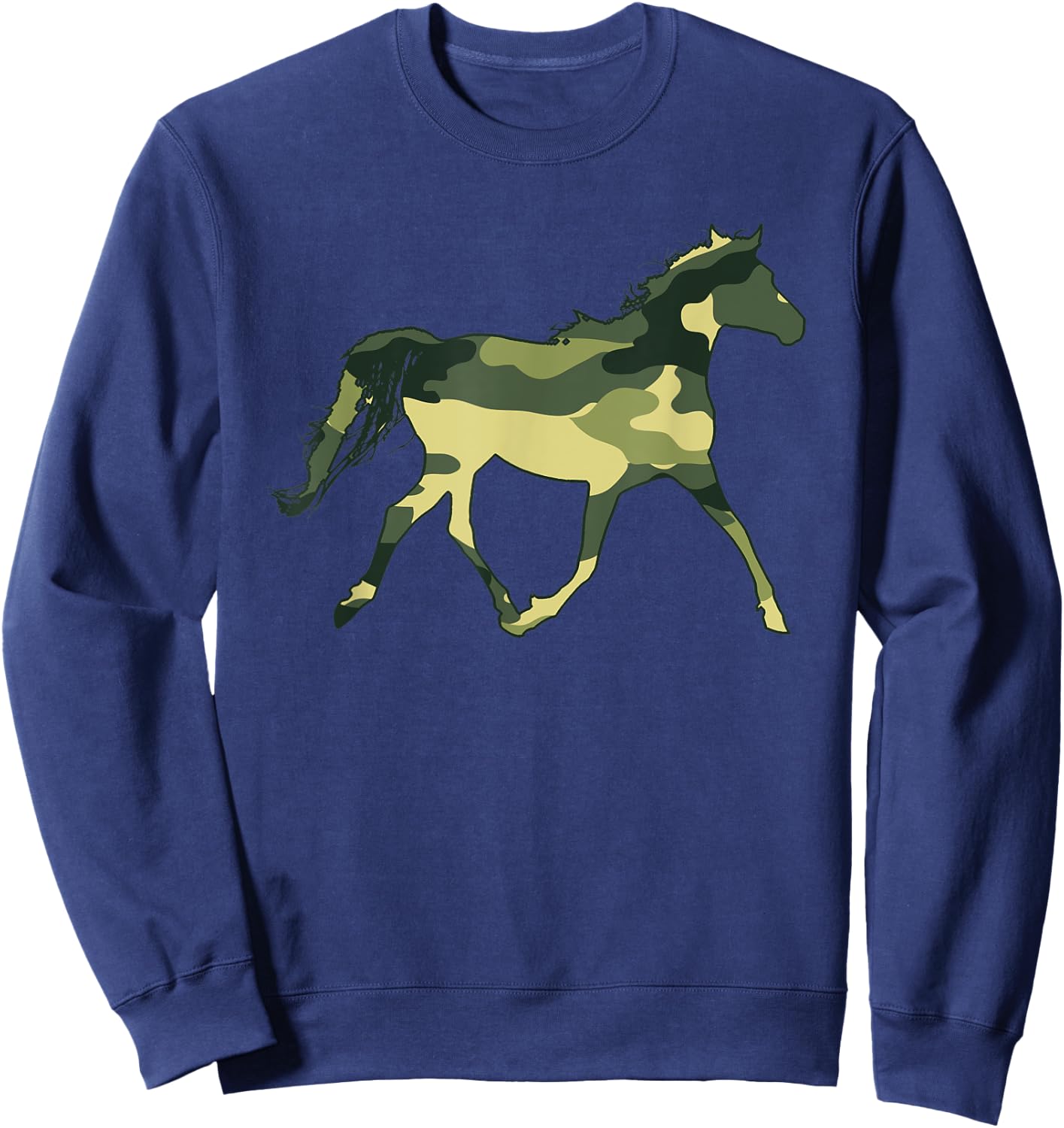 Military Horse Camo Men Print US Hare Mare Pony Veteran Gift Sweatshirt - Sweatshirt | Navy