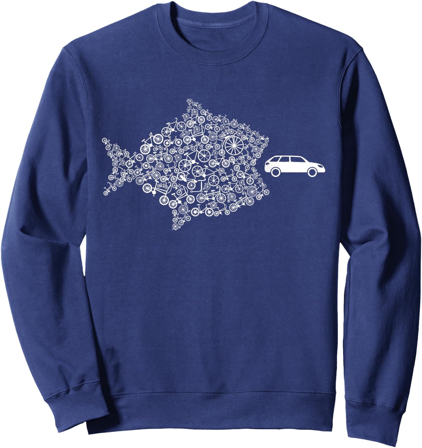 Street Trek Bicycle Fish Eats Car Climate Cycling Jersey Sweatshirt - Sweatshirt | Navy