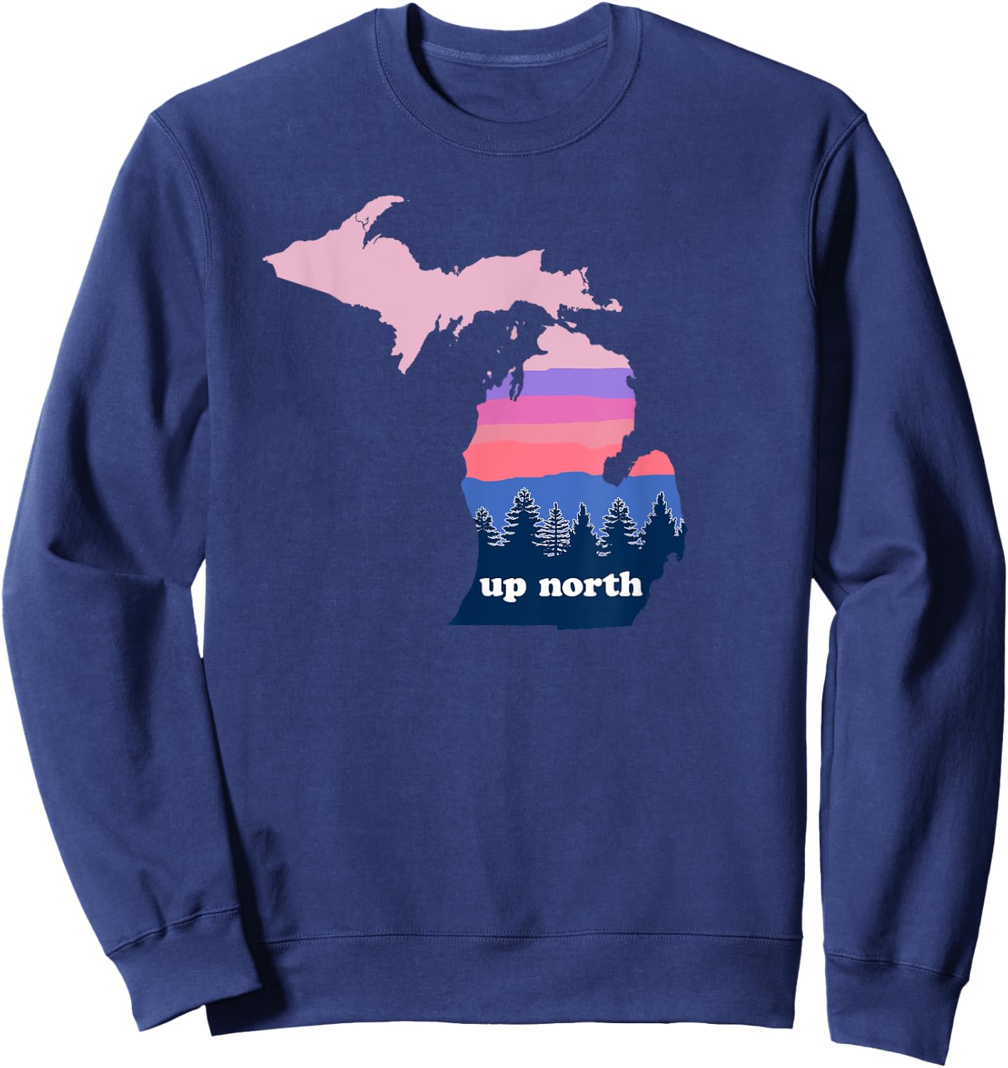 Up North Michigan Pine Tree Sunset Sweatshirt - Sweatshirt | Navy