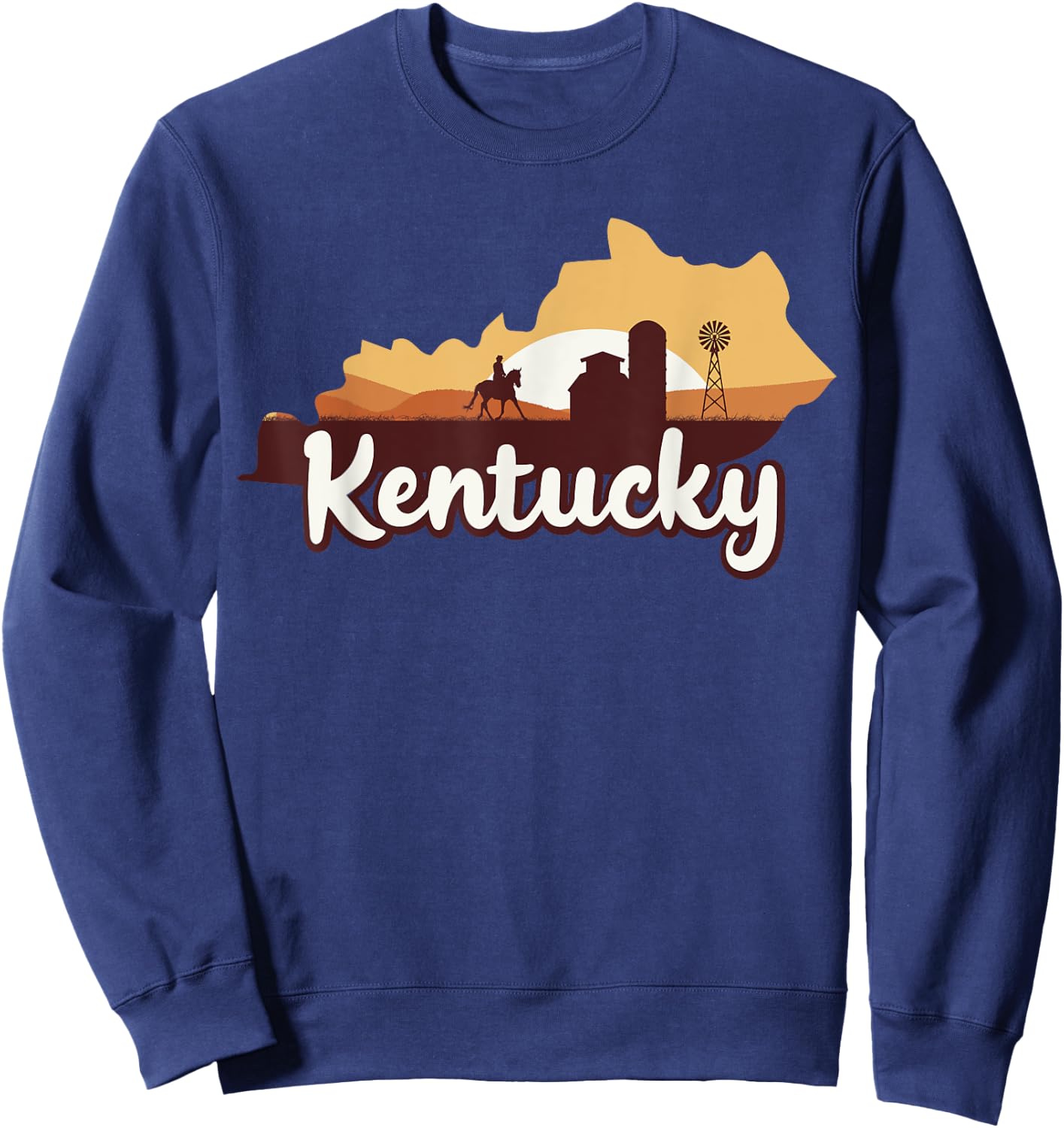 Kentucky Map Horse Riding Cowboy Barn Windmill KY Souvenir Sweatshirt - Sweatshirt | Navy