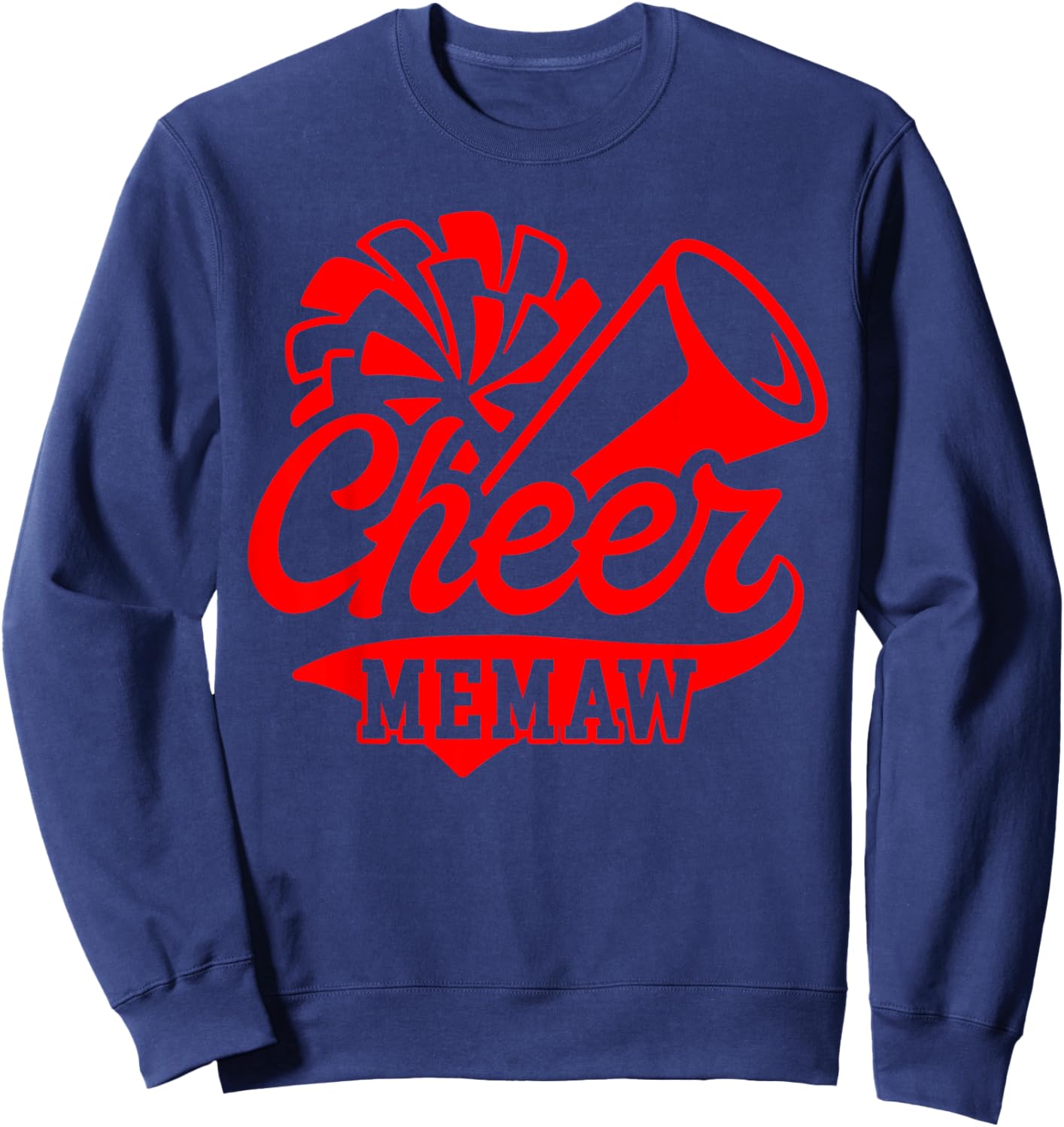 Cheer Memaw Biggest Fan Leopard Print Black And Red Pom Pom Sweatshirt - Sweatshirt | Navy