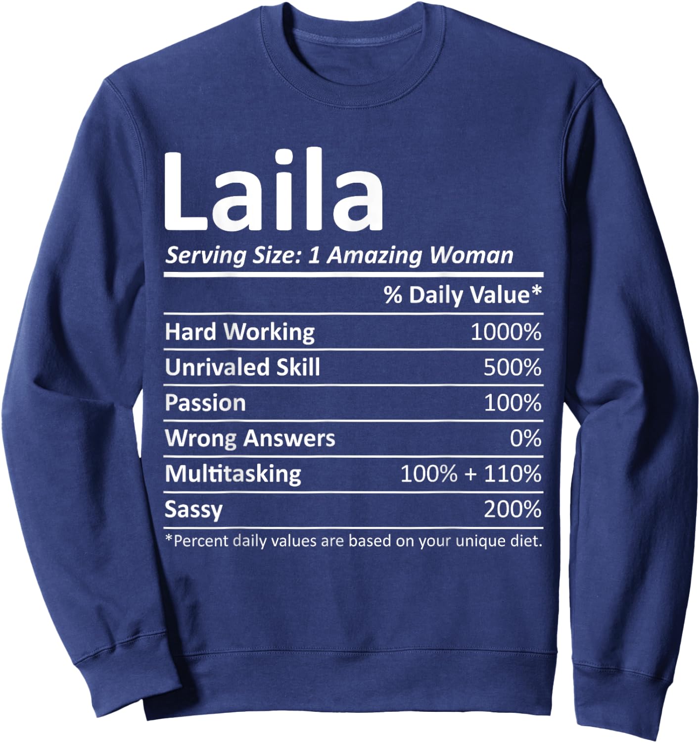 LAILA Nutrition Personalized Name Funny Christmas Gift Sweatshirt - Sweatshirt | Navy