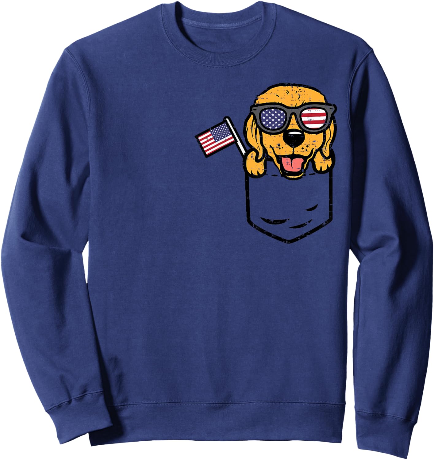 Golden Retriever Pocket American USA 4th Of July Fourth Dog Sweatshirt - Sweatshirt | Navy