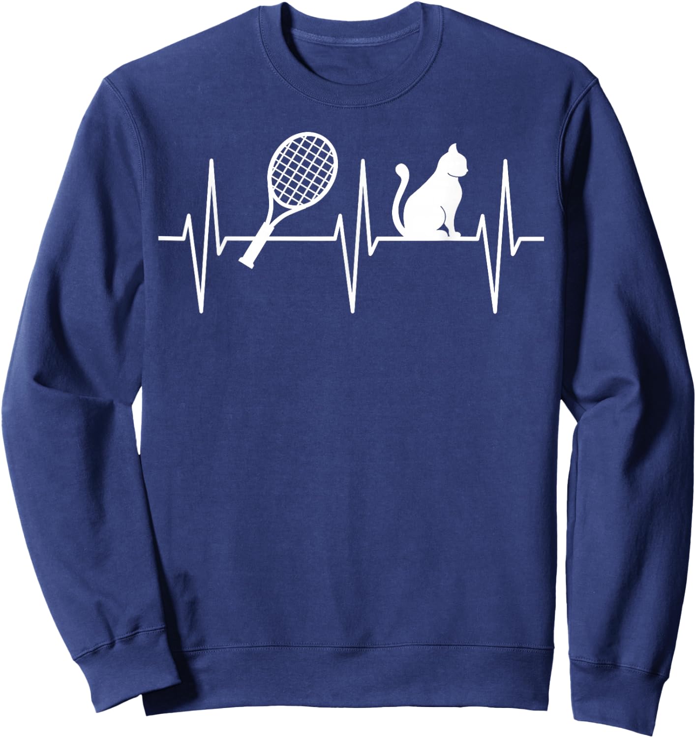 Tennis Shirt Funny Cat Lover Heartbeat Tennis Player Women Girls Kids Sweatshirt - Sweatshirt | Navy
