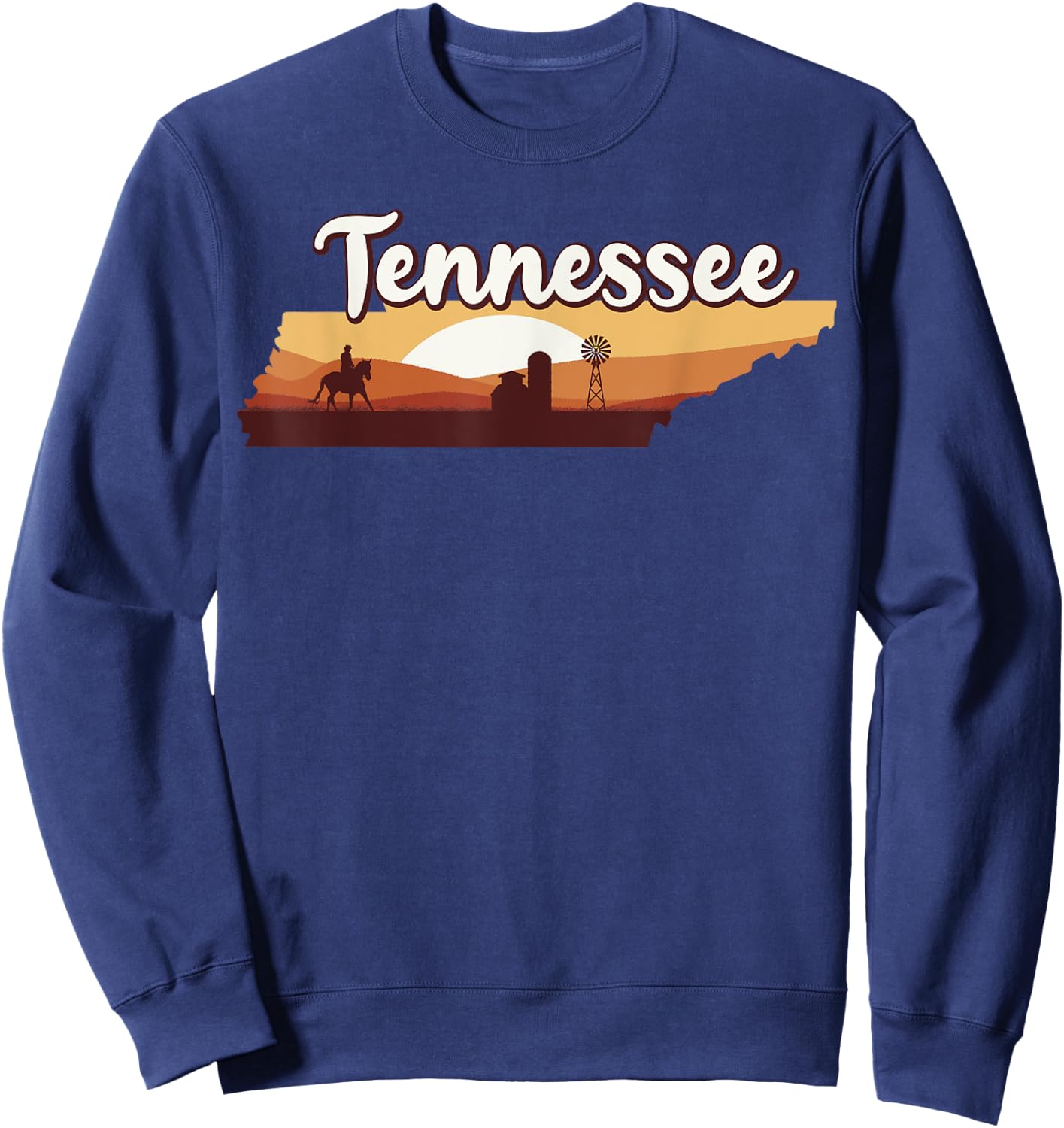 Cowboy Horse Riding Rodeo Barn Windmill Tennessee Map 70s Sweatshirt - Sweatshirt | Navy
