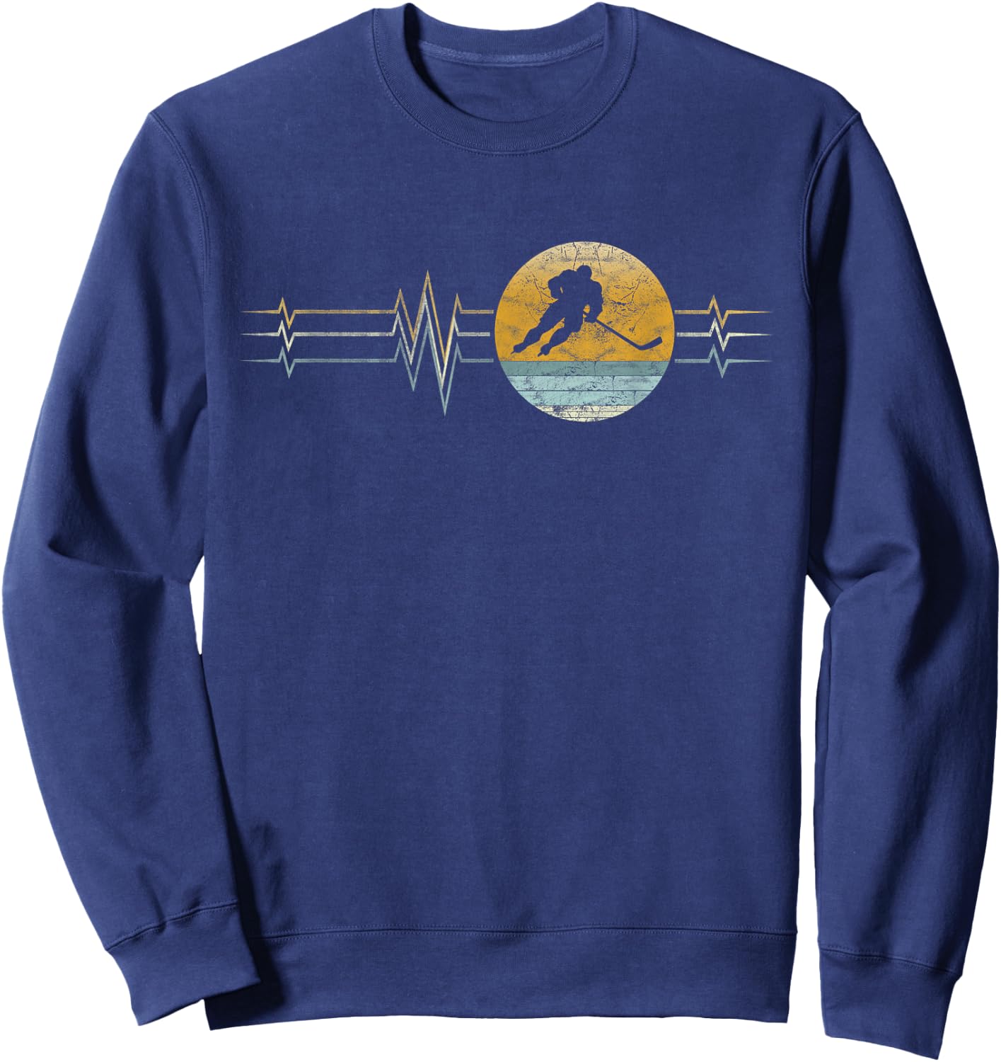 Retro Heartbeat Ice Hockey Sports Lifeline Vintage Gift Sweatshirt - Sweatshirt | Navy