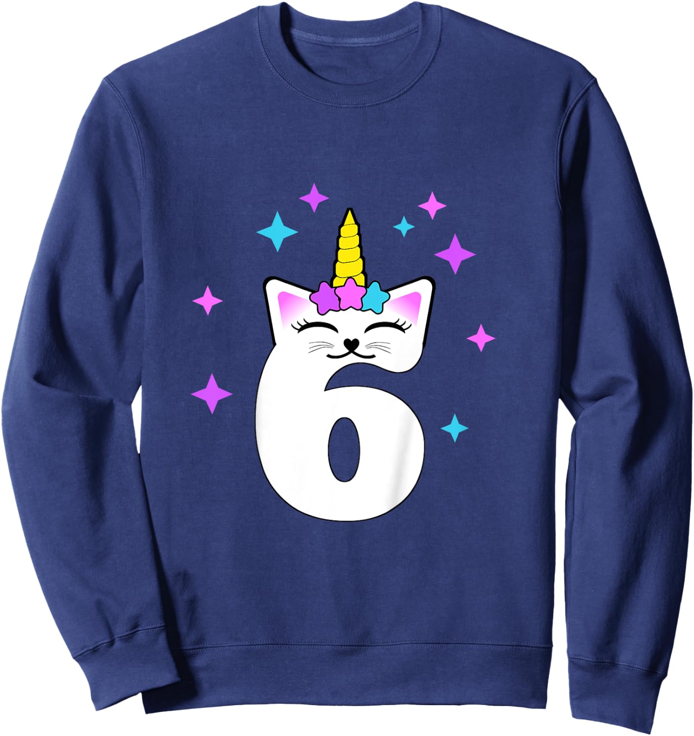 6 Year Old Cat Unicorn Caticorn 6th Birthday Party Girls Sweatshirt - Sweatshirt | Navy