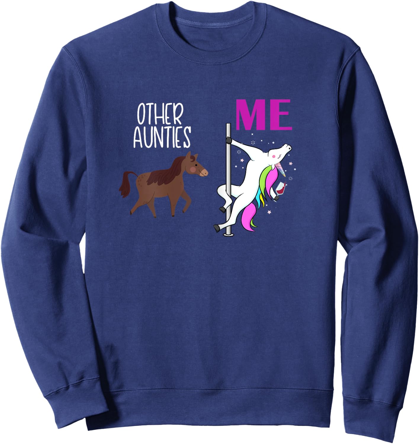Other Aunties Me Unicorn Aunt Wine Lover Sweatshirt - Sweatshirt | Navy