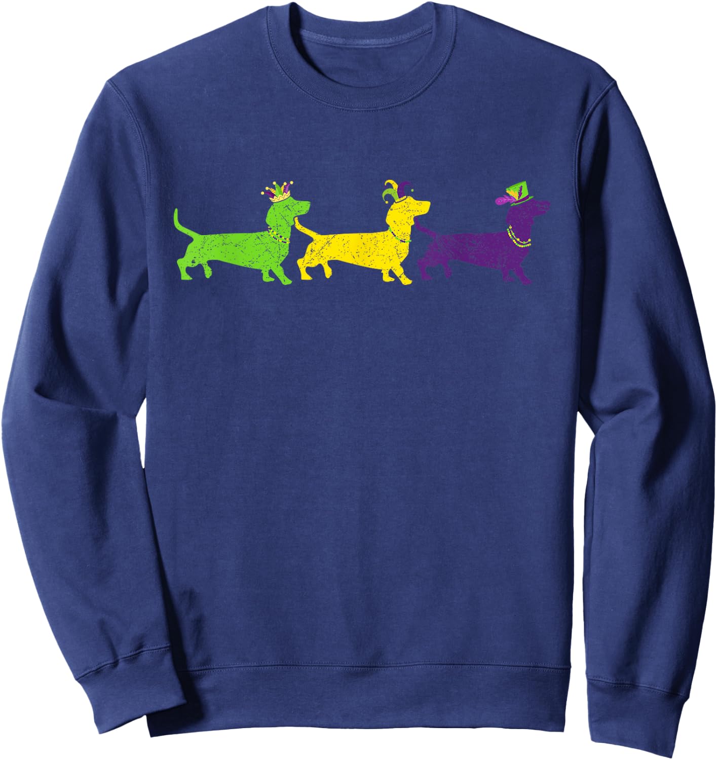 Funny Mardi Gras Dachshund Beads Gift Dog Dad Dog Mom Sweatshirt - Sweatshirt | Navy