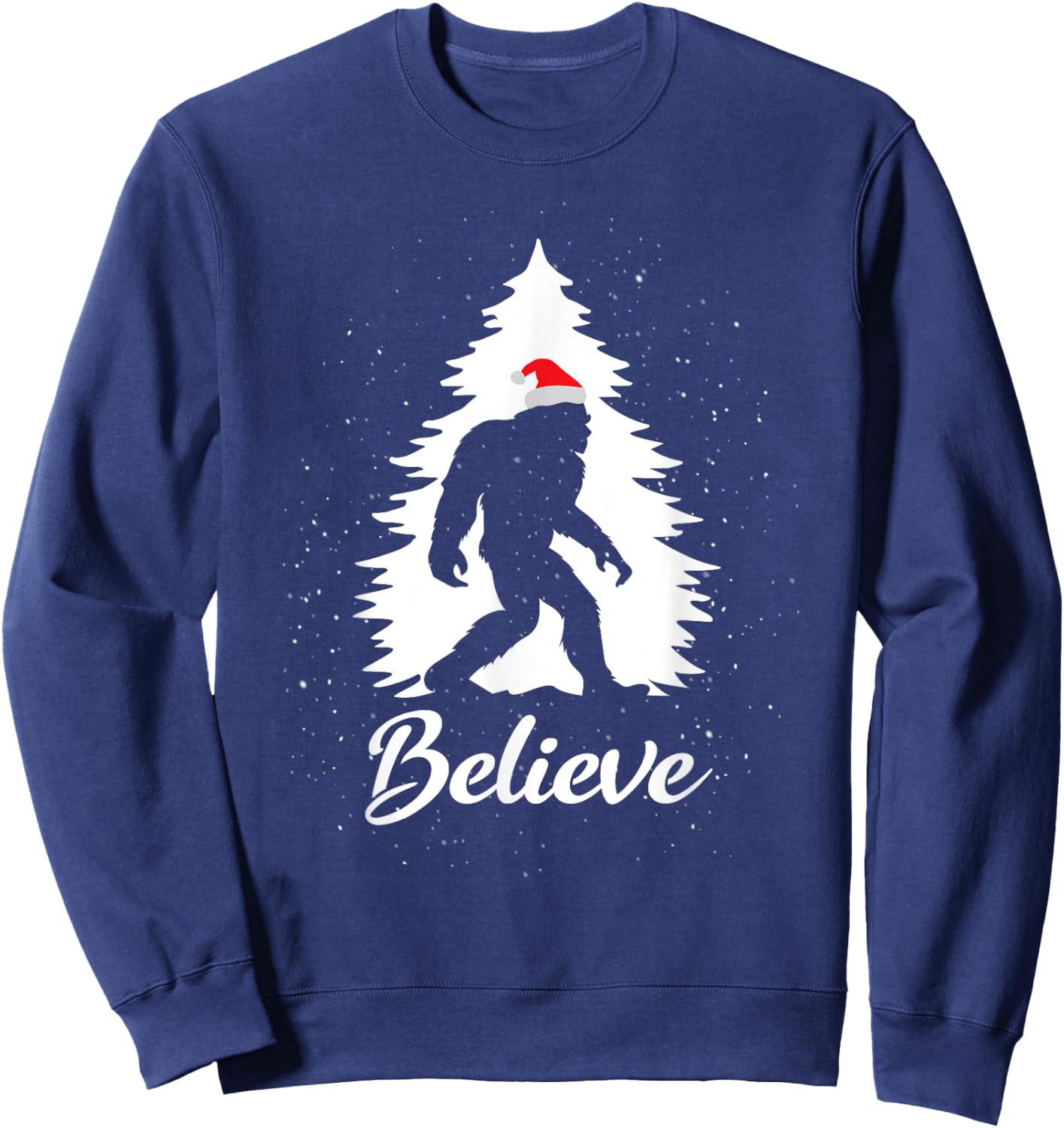 Bigfoot Sasquatch Santa Hat Believe Christmas Gift Sweatshirt - Sweatshirt | Navy