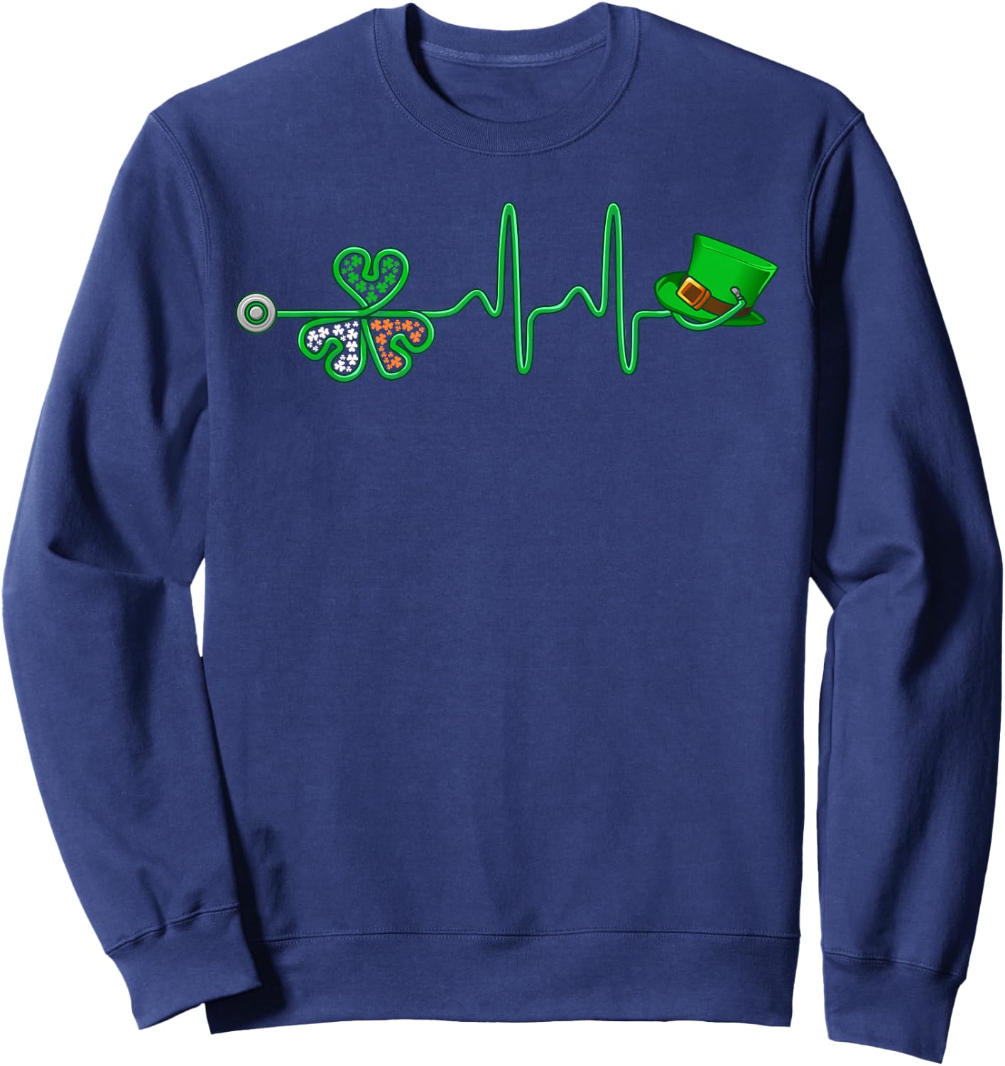 Irish Nurse Heartbeat Stethoscope Lucky St. Patricks Day Sweatshirt - Sweatshirt | Navy