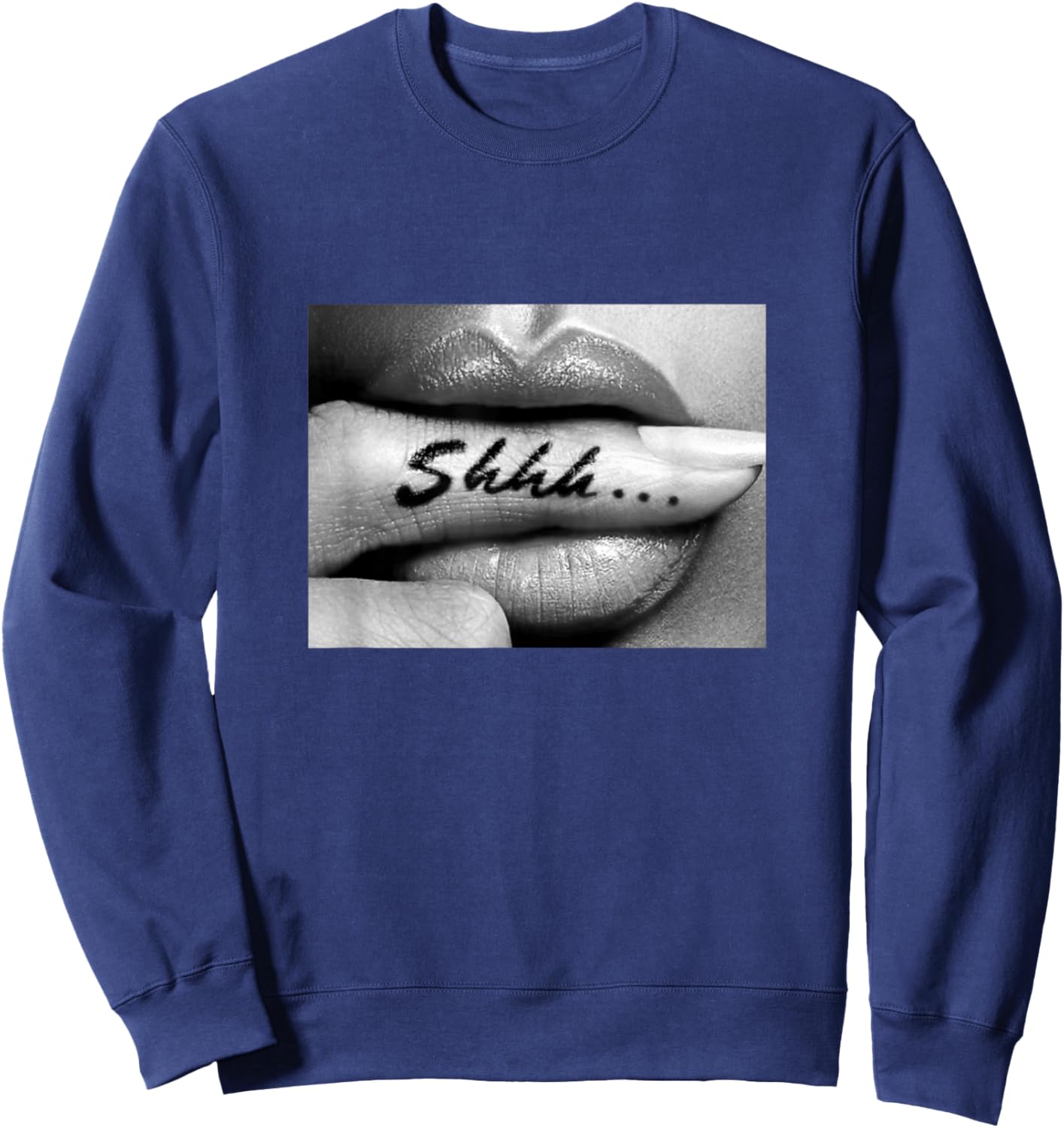 Shhh... Finger Lips Sexy Finger in Mouth Sweatshirt - Sweatshirt | Navy