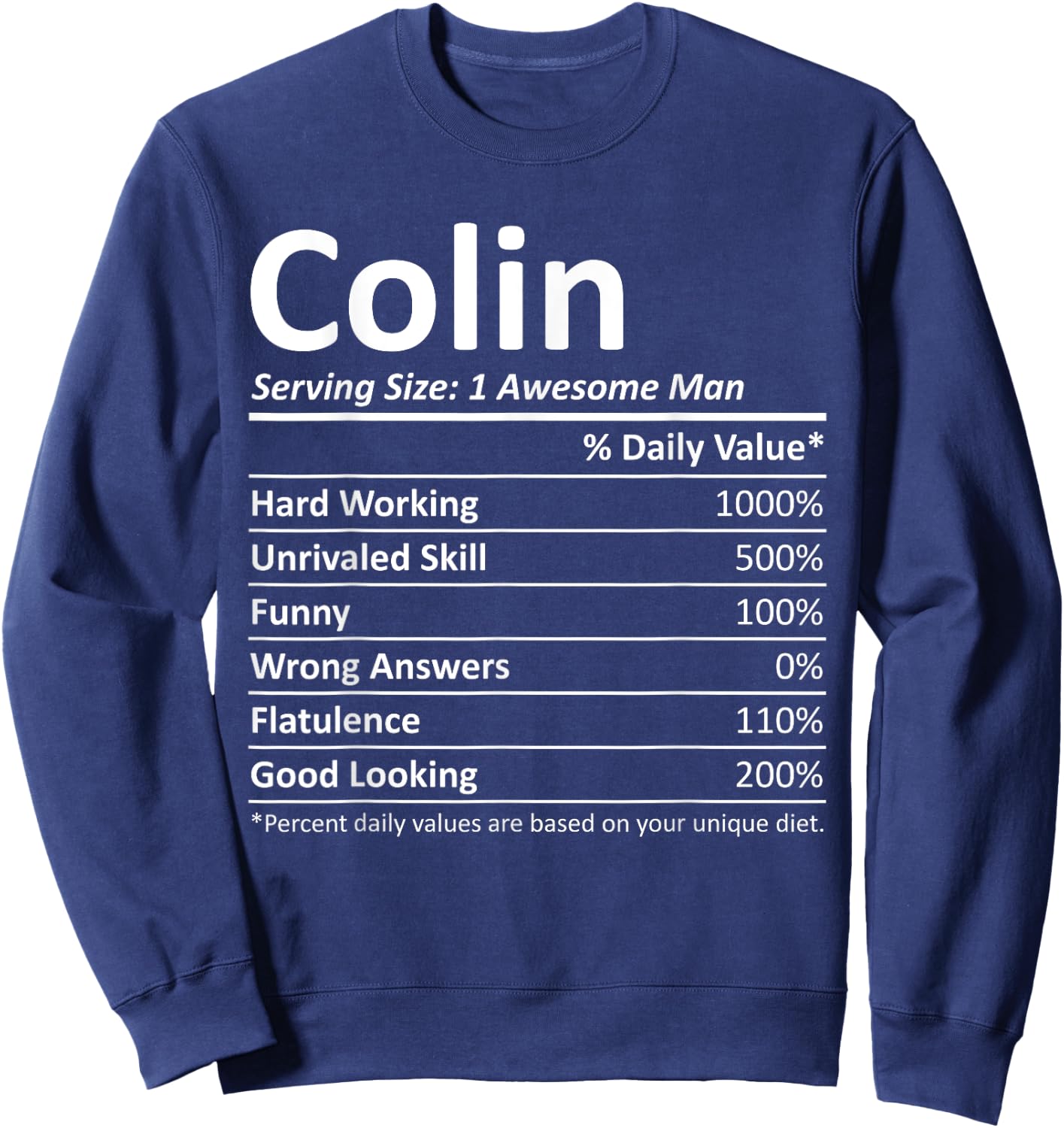 COLIN Nutrition Funny Birthday Personalized Name Gift Sweatshirt - Sweatshirt | Navy