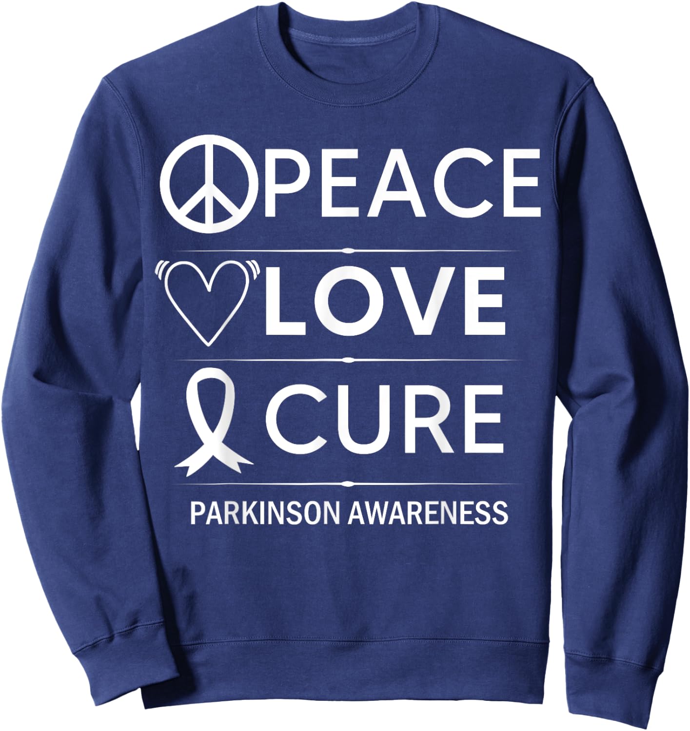 Parkinsons Disease Awareness Peace Love Cure Silver Ribbon Sweatshirt - Sweatshirt | Navy