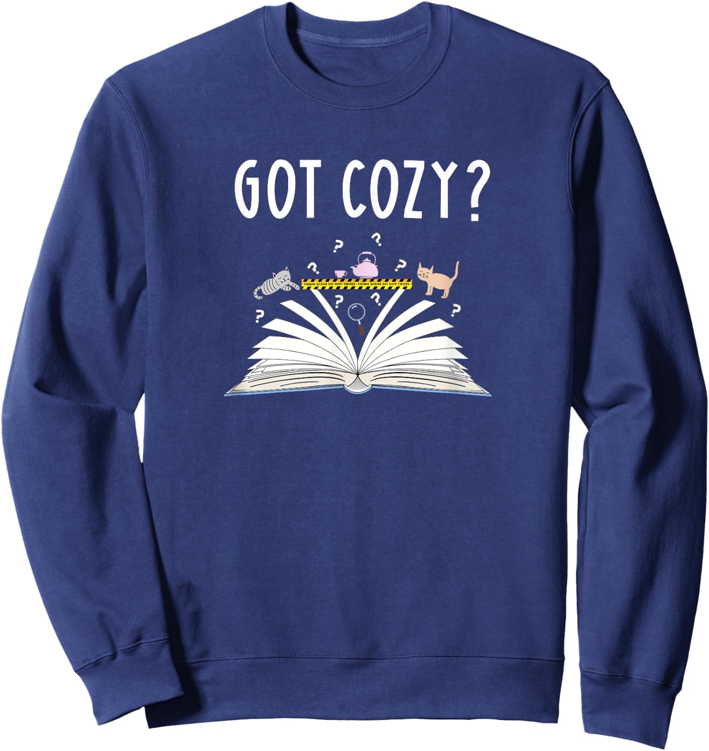 Cozy Cat Mystery Book Lover Reading Nerd Cute Bookish Reader Men Women Kids Sweatshirt - Sweatshirt | Navy