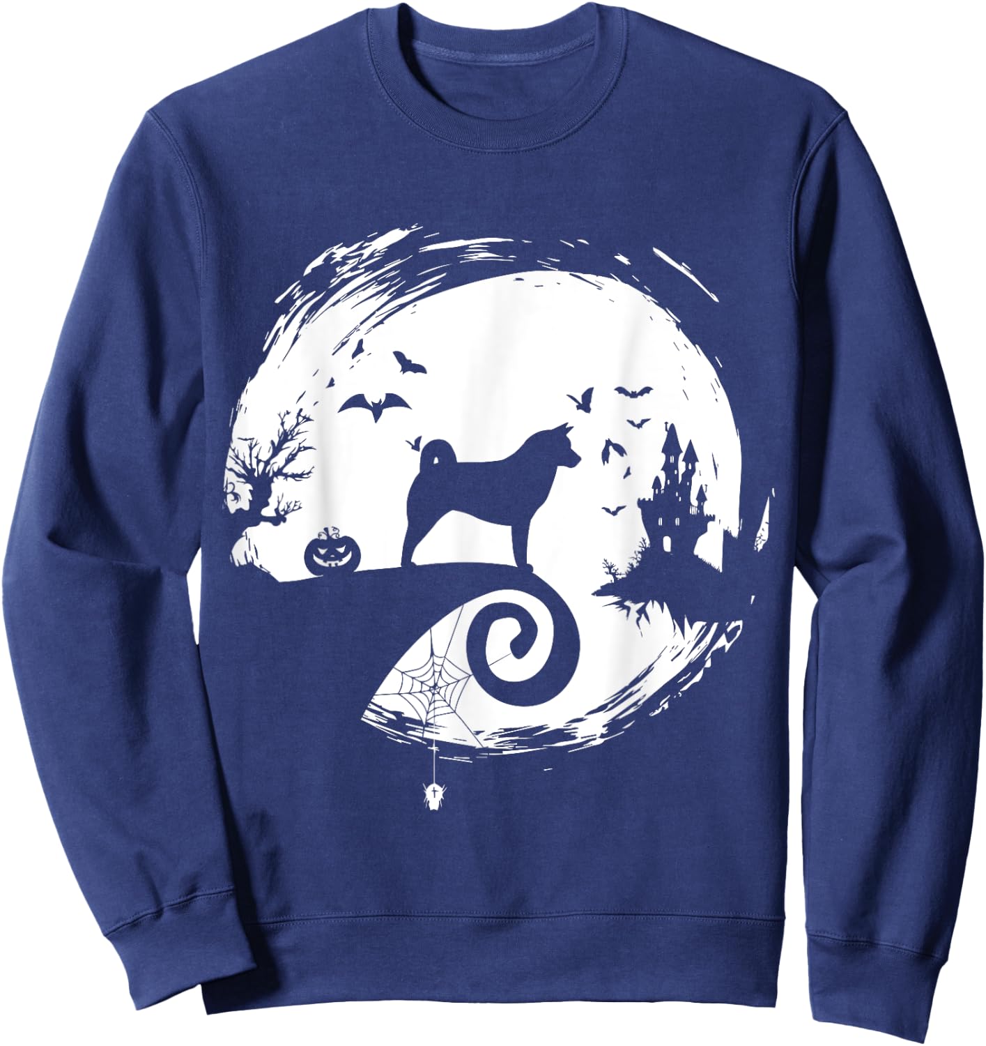 Shiba Inu Halloween Costume Moon Silhouette Horror Sweatshirt - Sweatshirt | Navy
