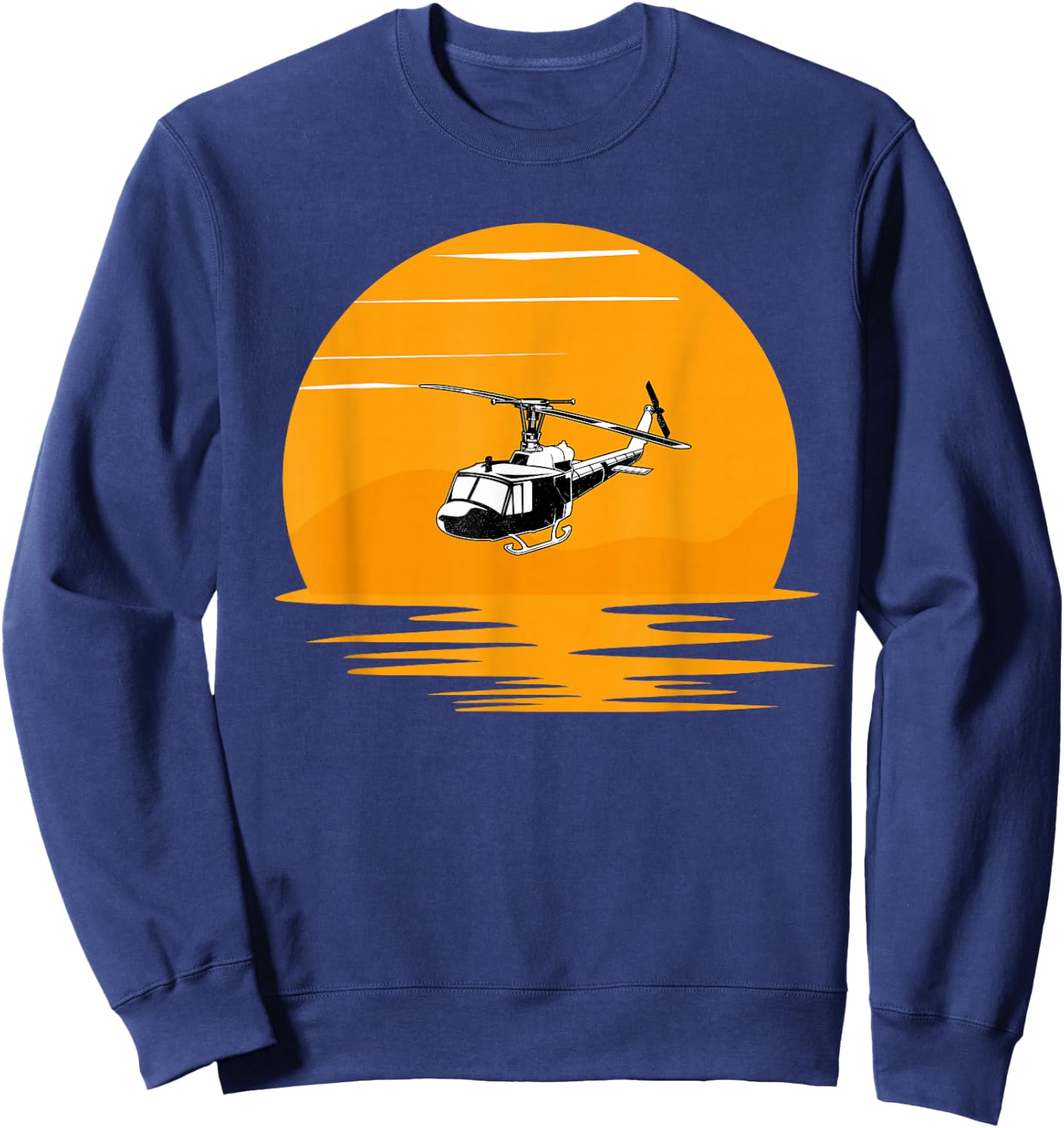 Sunset UH-1 Huey Helicopter Lover Gift Pilot Women Men Sweatshirt - Sweatshirt | Navy