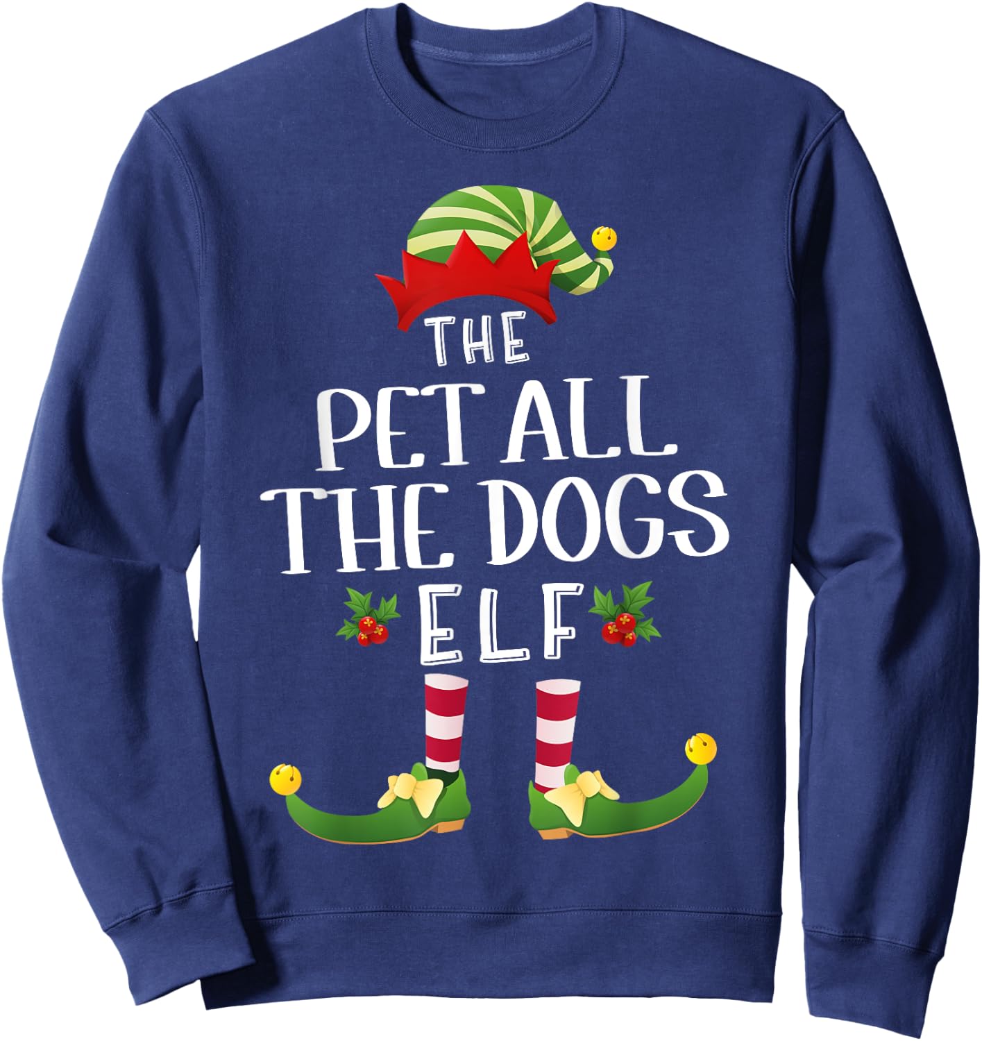 Pet All The Dogs Christmas Elf Matching Pajama X-Mas Party Sweatshirt - Sweatshirt | Navy