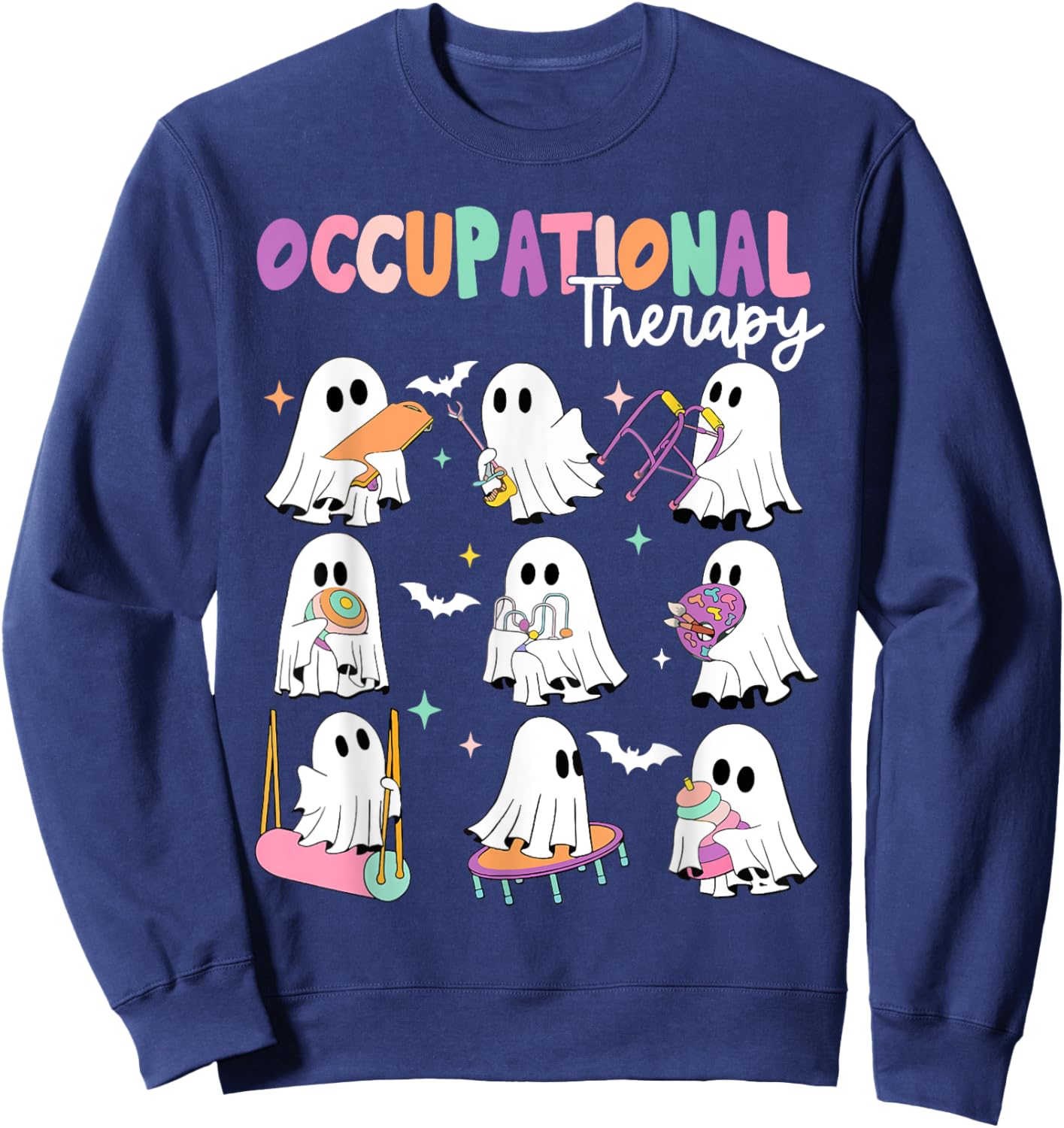 OT Occupational Therapy Halloween Retro Ghost OT Halloween Sweatshirt - Sweatshirt | Navy
