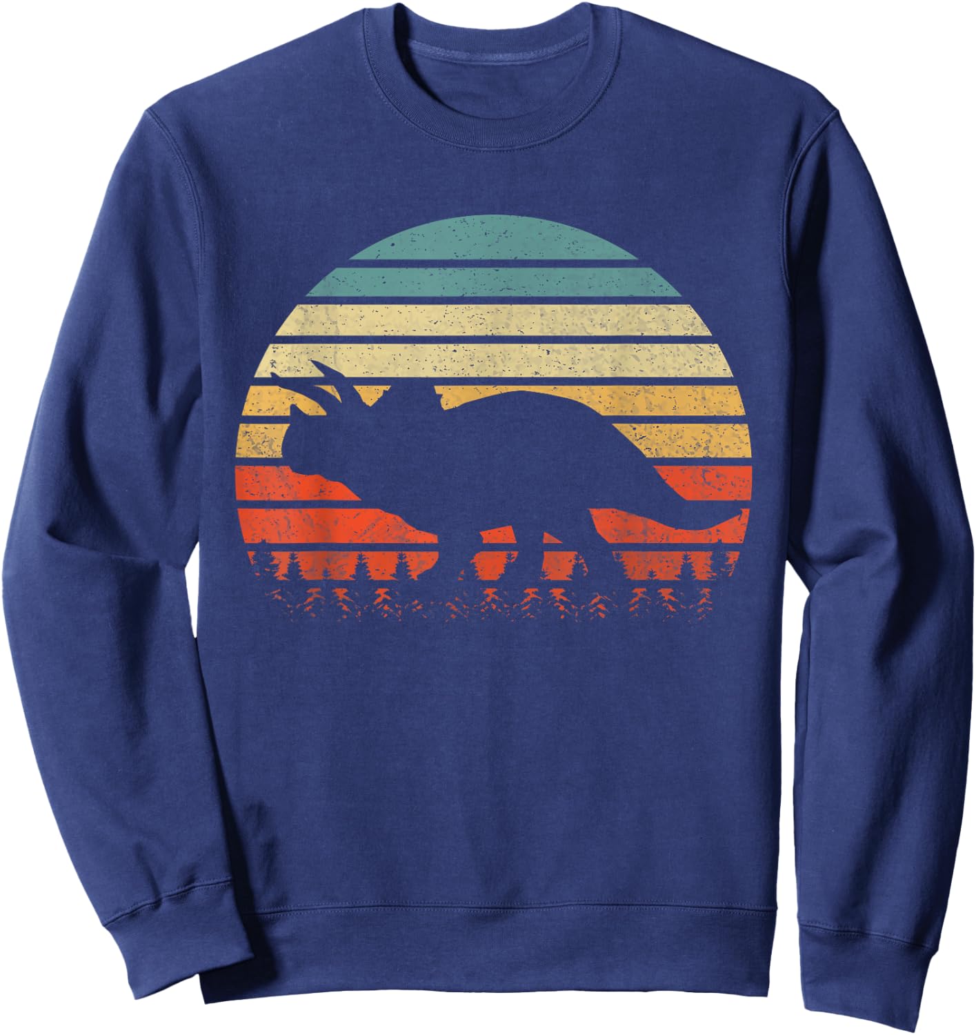 Vintage Triceratops Dinosaurus Sunset Retro Sweatshirt - Sweatshirt | Navy