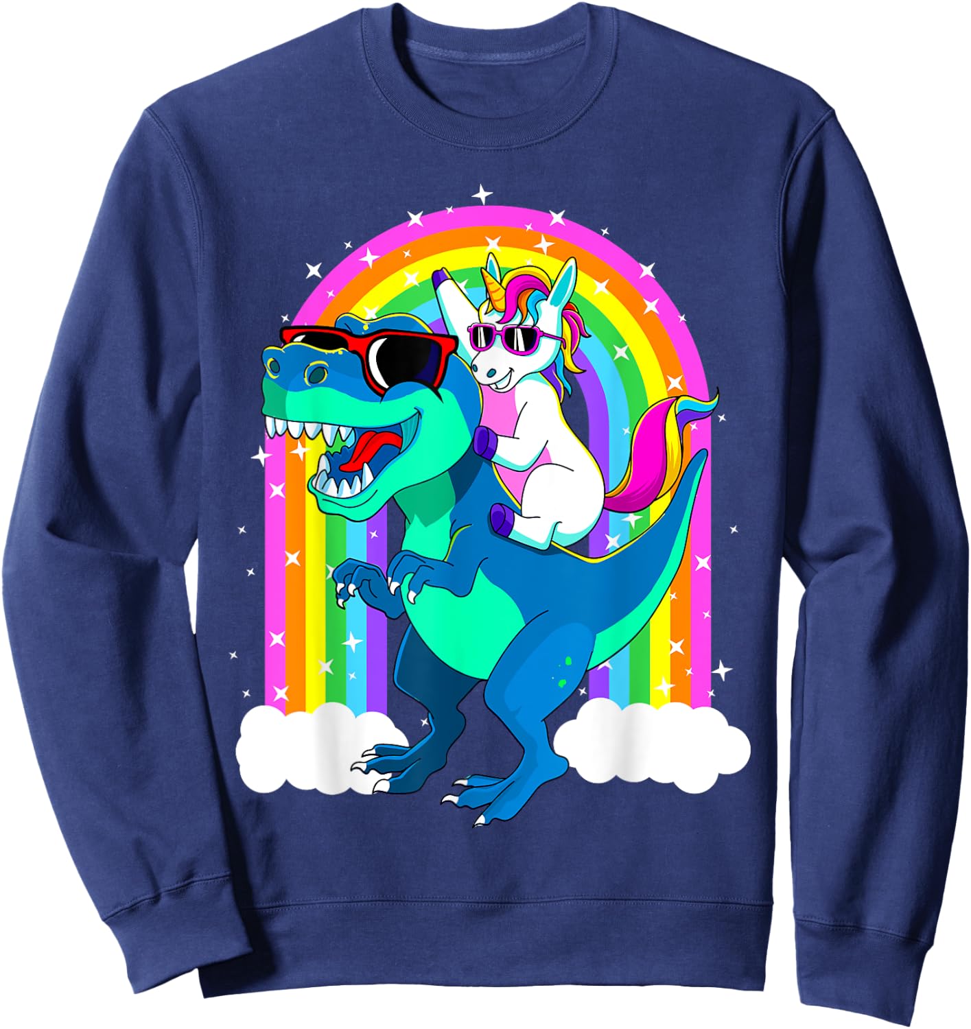 Unicorn Riding Trex Dinosaur Gift Girls Boys Kids Men Women Sweatshirt - Sweatshirt | Navy
